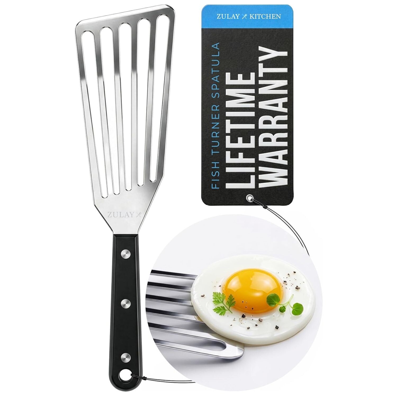 Zulay Kitchen Stainless Steel Fish Turner Spatula 12.4 Inch Flexible Slotted Turner for Nonstick Cookware