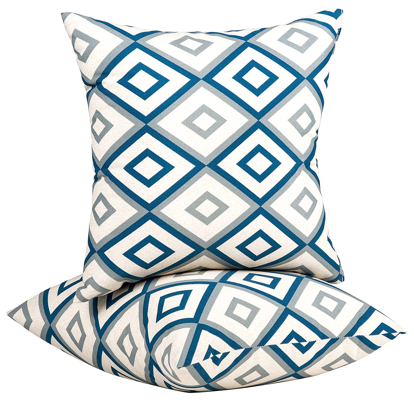 PIGFDK - Rhombus White With Blue  Water-repellent Outdoor Throw Pillows Set Of 2 With Inserts Dur...