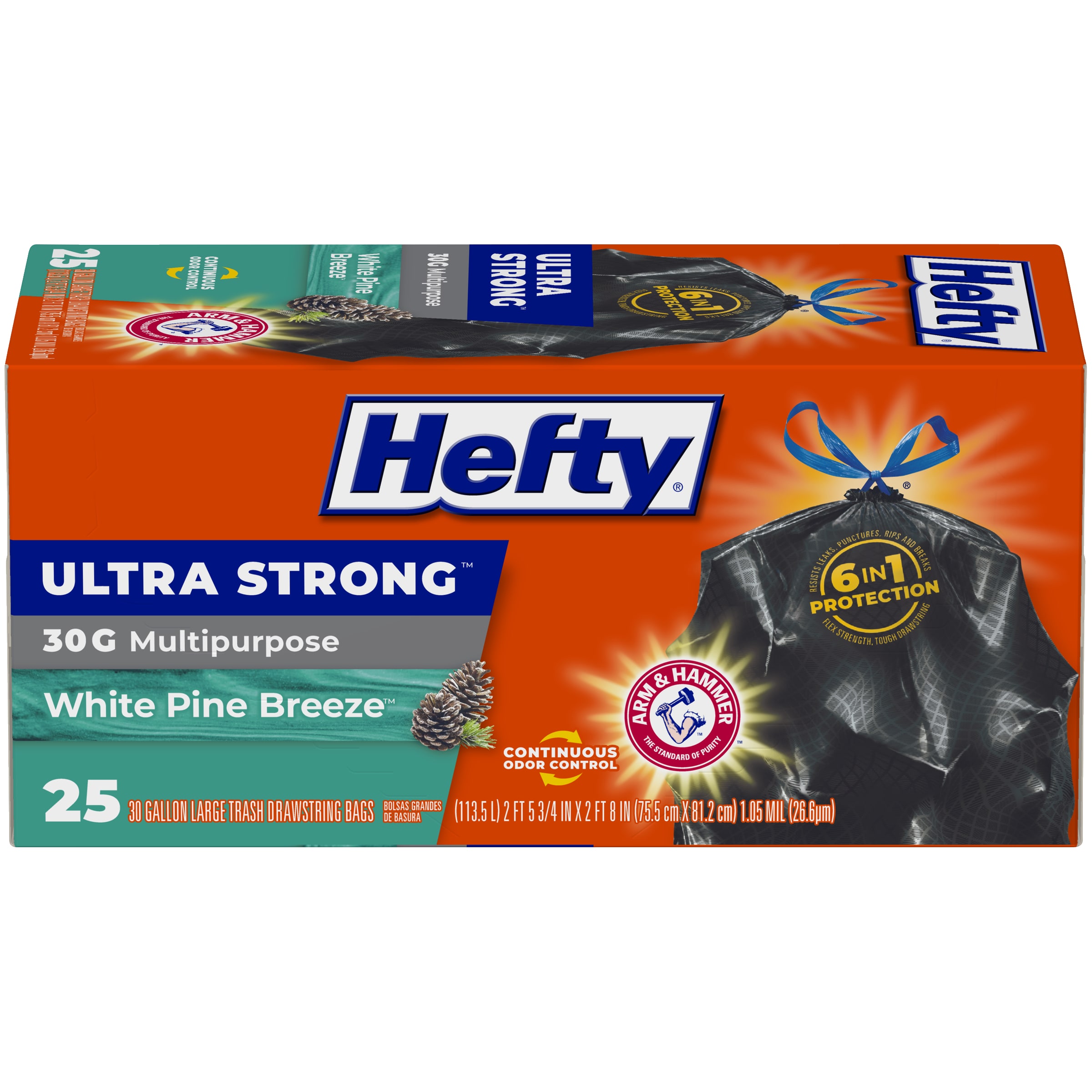 Hefty 30-Gallons White Pine Breeze Black Outdoor Plastic Can Drawstring Trash  Bag (25-Count) in the Trash Bags department at