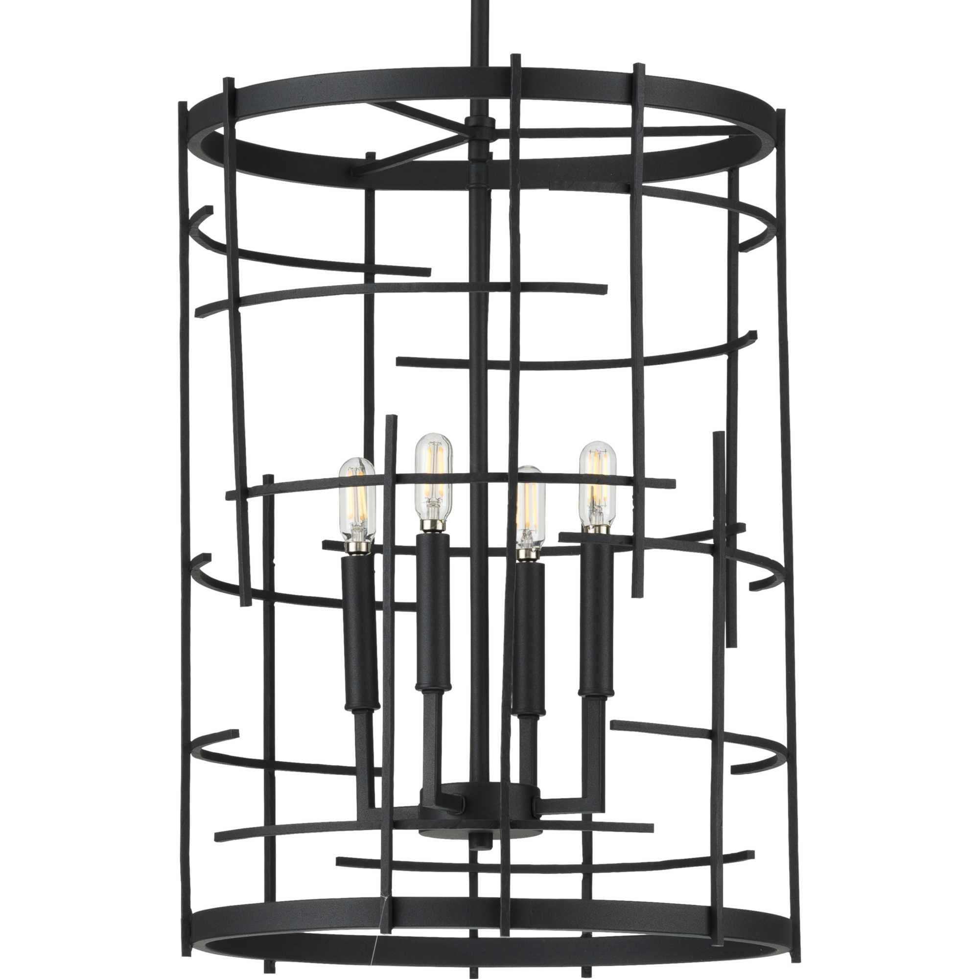 Progress Lighting P500248-031 Torres 4-Light Textured Black Rustic Cylinder Hanging Pendant Light