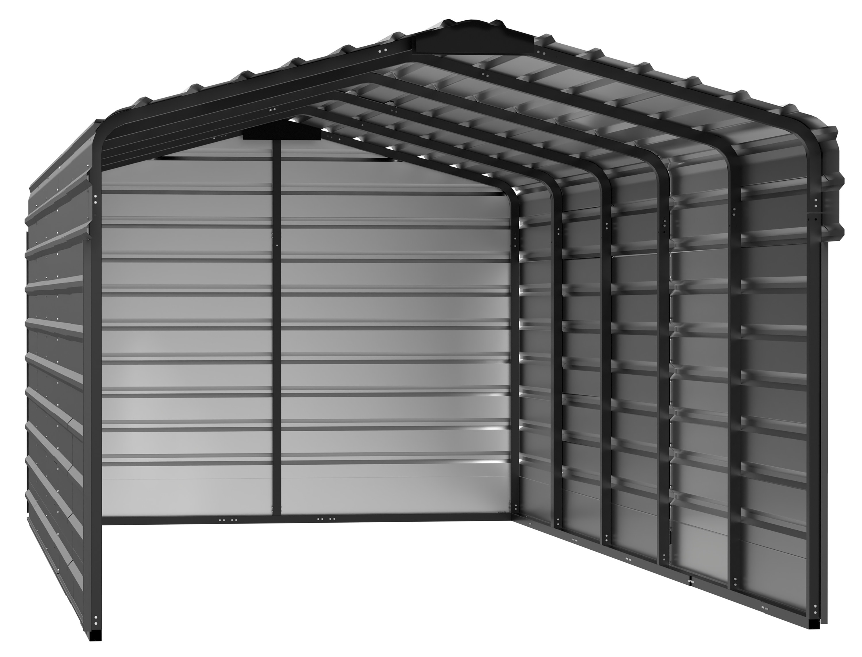 Arrow CPHC102407ECL3 10-ft W x 24-ft L x 7-ft H Charcoal with 3 Wall Kits Metal Carport with Metal Roof