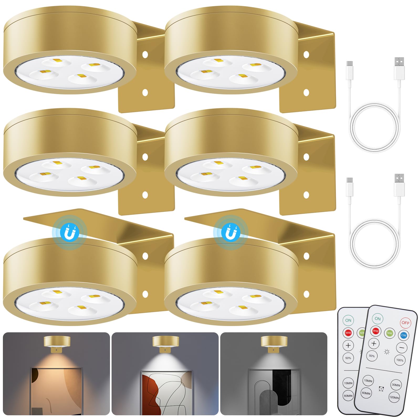 AOIZGMY  Picture Lights for Wall 3 Lighting Modes Magnetic Art Display Light renewable power power cell Operated LED Painting Light with Remote