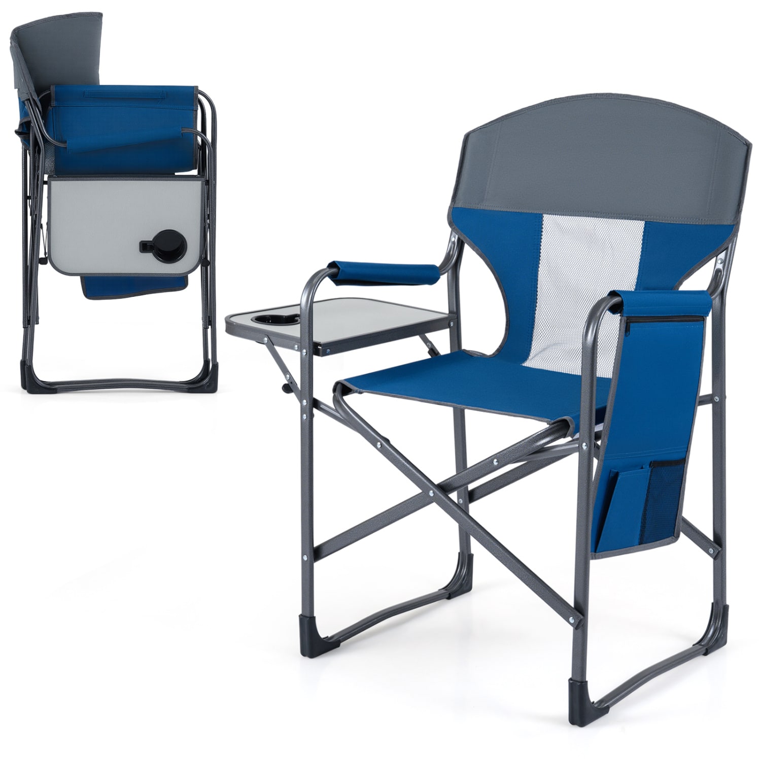 Volenca Tall Folding Camping Chair with Mesh Back Side Table Cup Holder and X-Frame 400-lb Capacity