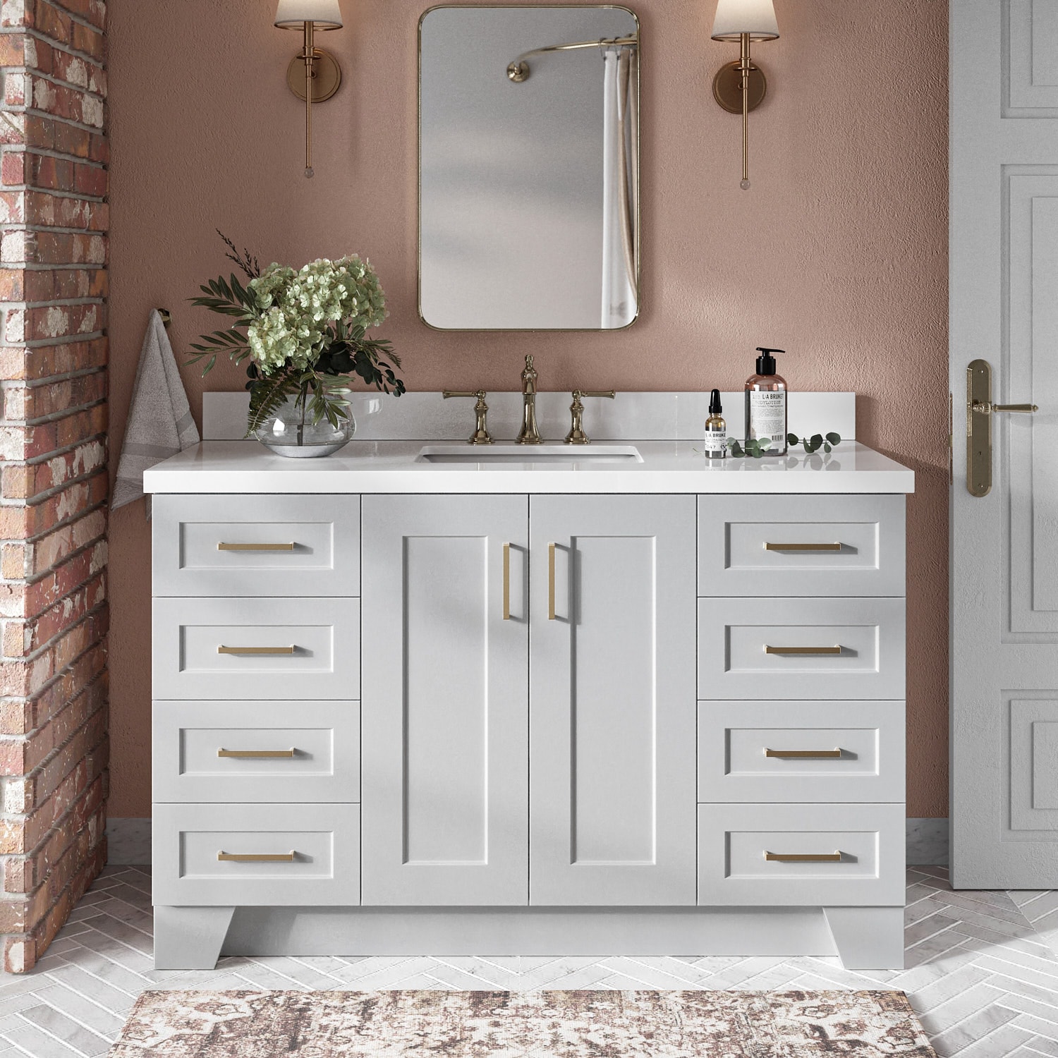 ARIEL Q055SWQRVOGRY Taylor 55-in Gray Undermount Single Sink Bathroom Vanity with Pure White Quartz Quartz Top