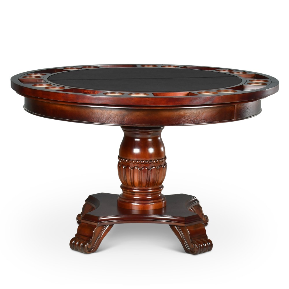 Steve Silver Tournament Cherry Brown Round Casual Wood veneer Dining Table, with Cherry Brown Finish and Wood Pedestal Base 50-in L x 30-in H