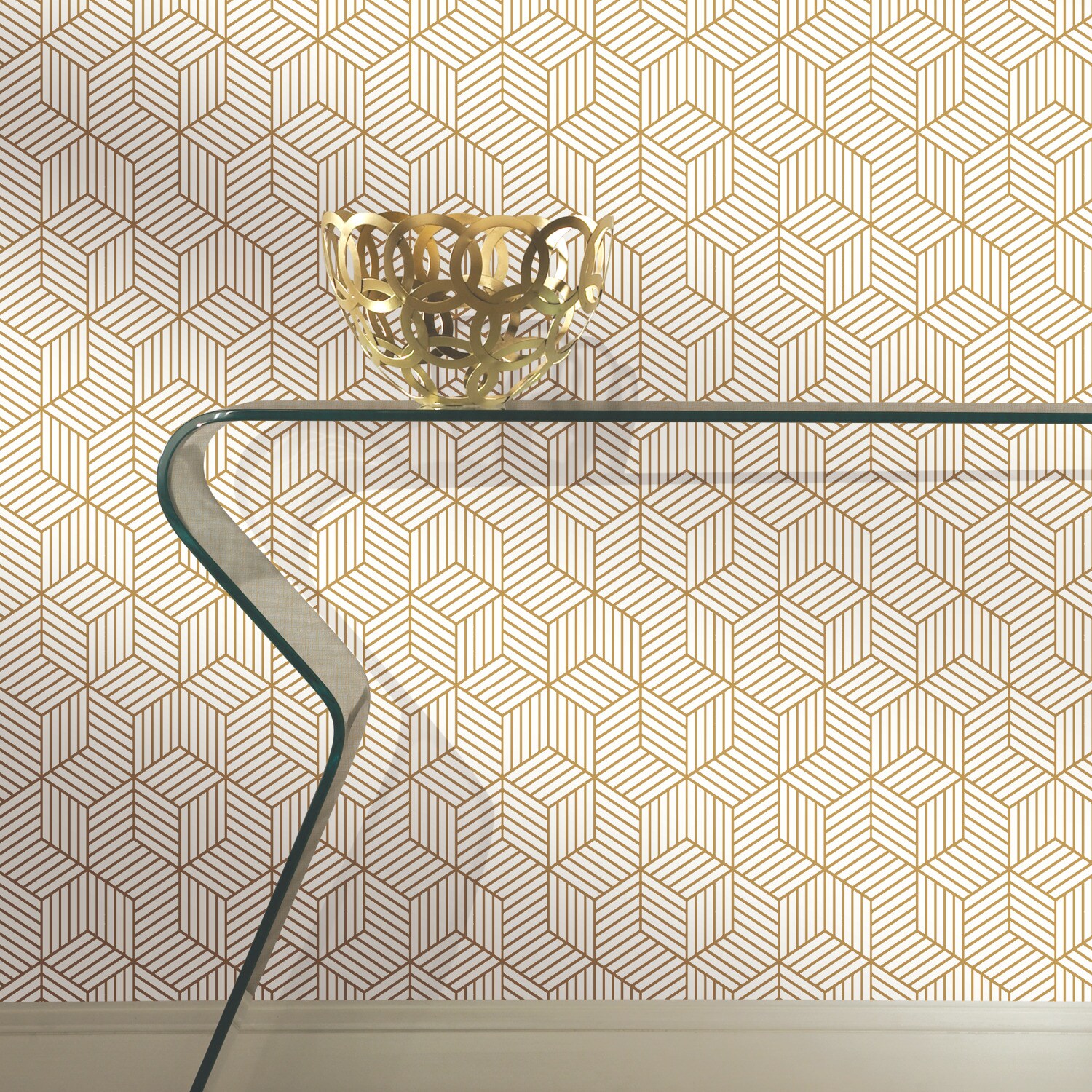 White and Gold Geometric Vinyl Peel and Stick Wallpaper Roll