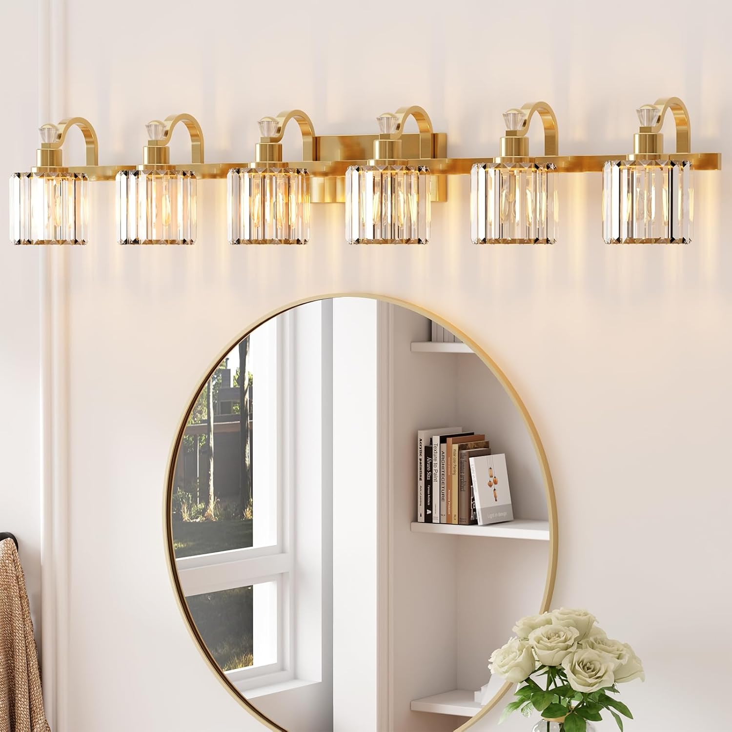 Garvee Crystal Gold Bathroom Vanity Light 6 Light