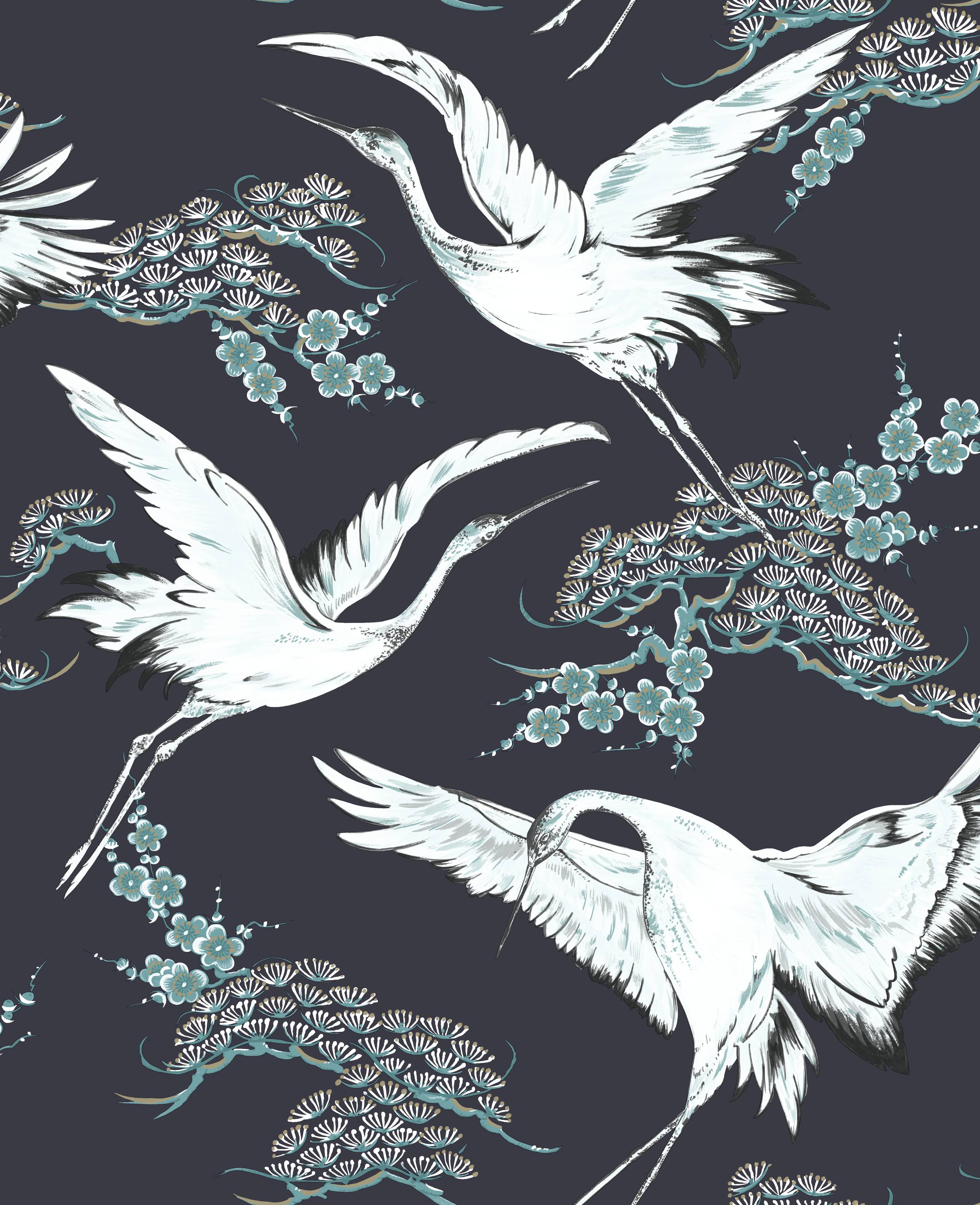 Superfresco Easy 107002 Highgrove Gardens 56-Sq. Feet Dark Blue Vinyl Textured Birds Unpasted Wallpaper
