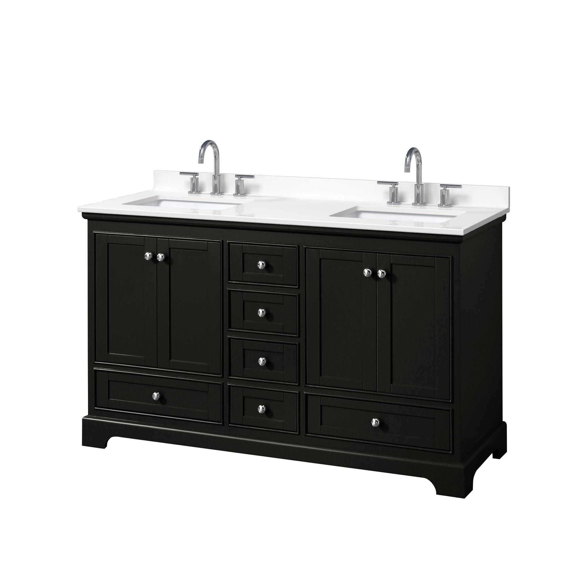 Wyndham Collection WCS202060DDEWQUS3MXX Deborah 60-in Dark Espresso Undermount Double Sink Bathroom Vanity with White Quartz Top