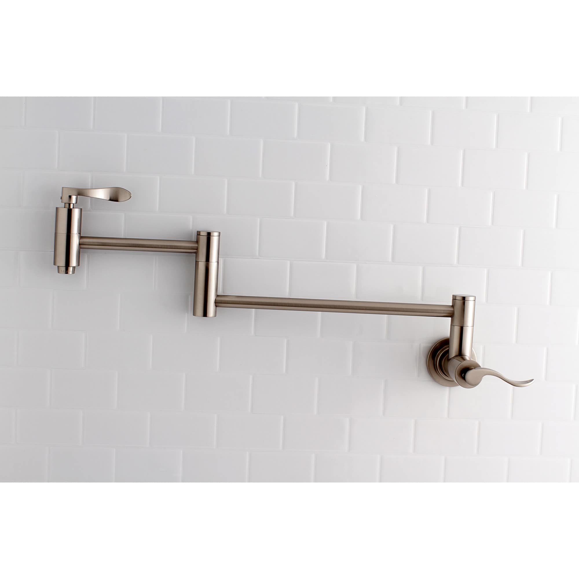Kingston Brass WLKS8108DFL NuWave Brushed Nickel Double Handle Wall-mount Pot Filler Kitchen Faucet