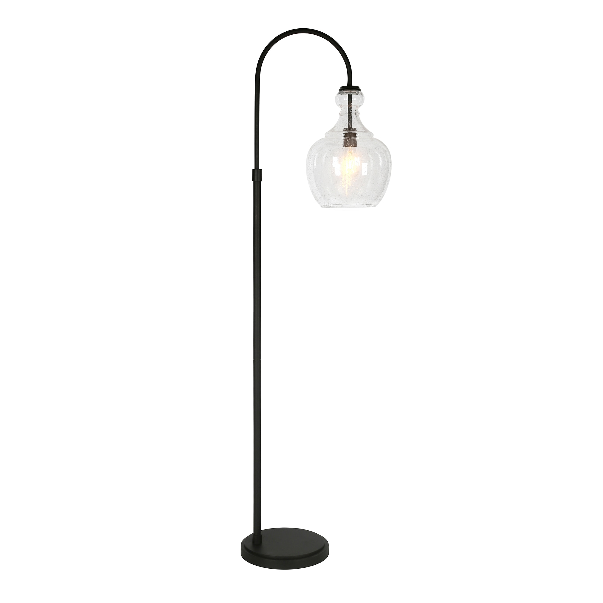 Bronze Arc Adjustable Floor Lamp with Seeded Glass Shade