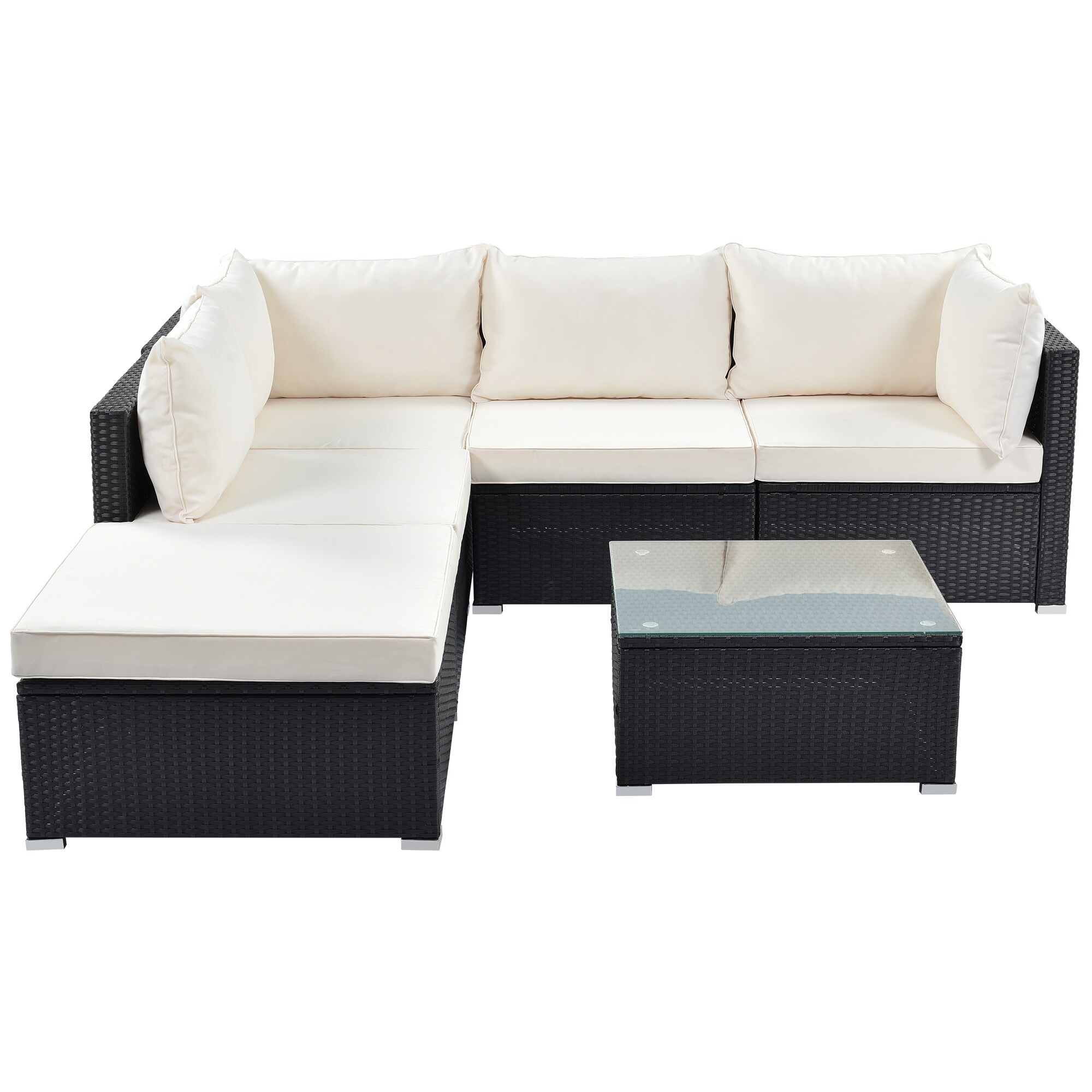 Forclover N7FW-203BE 6-Piece Outdoor Wicker PE Rattan Sofa Furniture Set with Beige Cushions