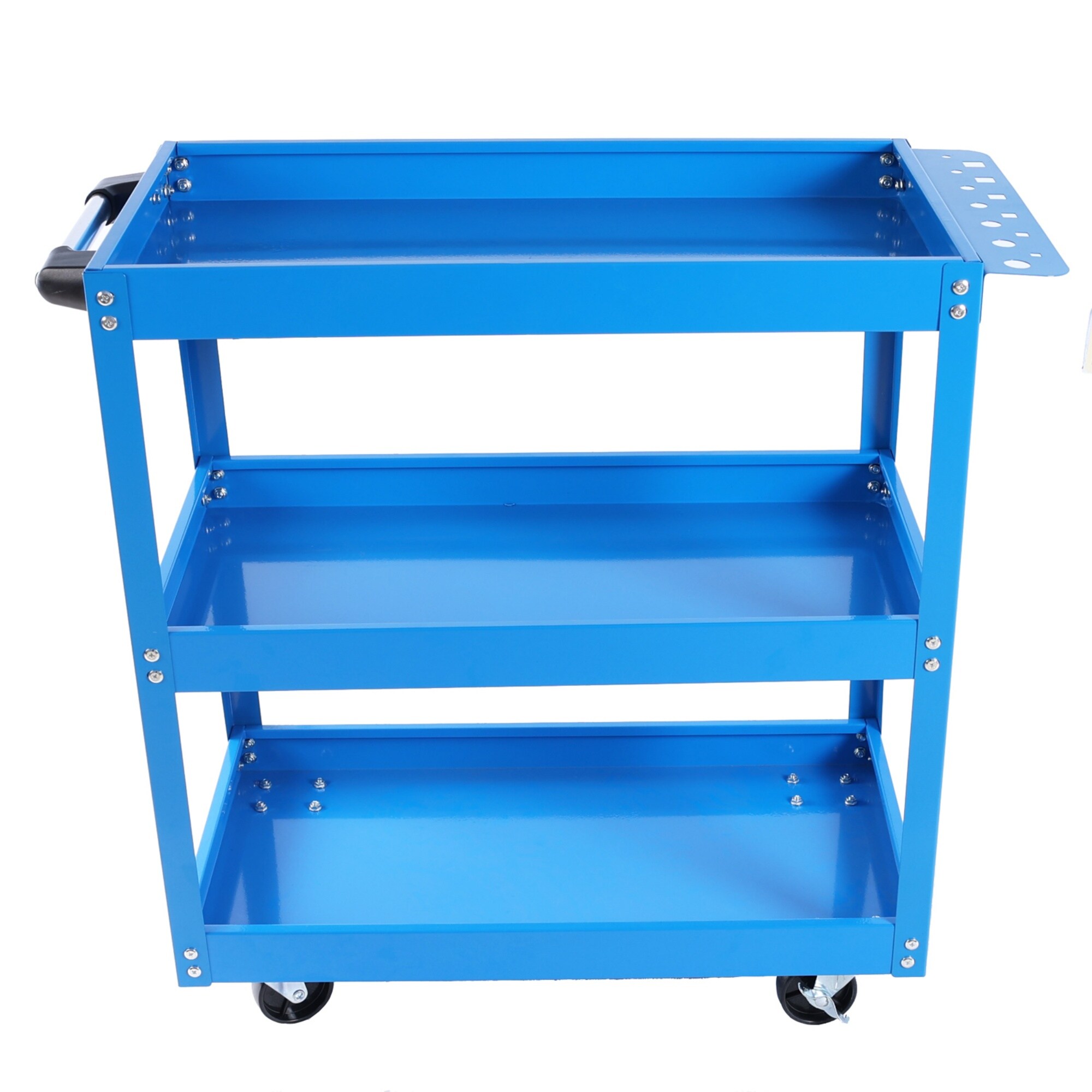 Wooakway Tool Cart on Wheels 3 Tier Rolling Mechanic Tool Cart Heavy Duty Steel Utility Cart Lockable Wheels 450 LBS Capacity Industrial Service Cart for Garage Warehouse Workshop Blue