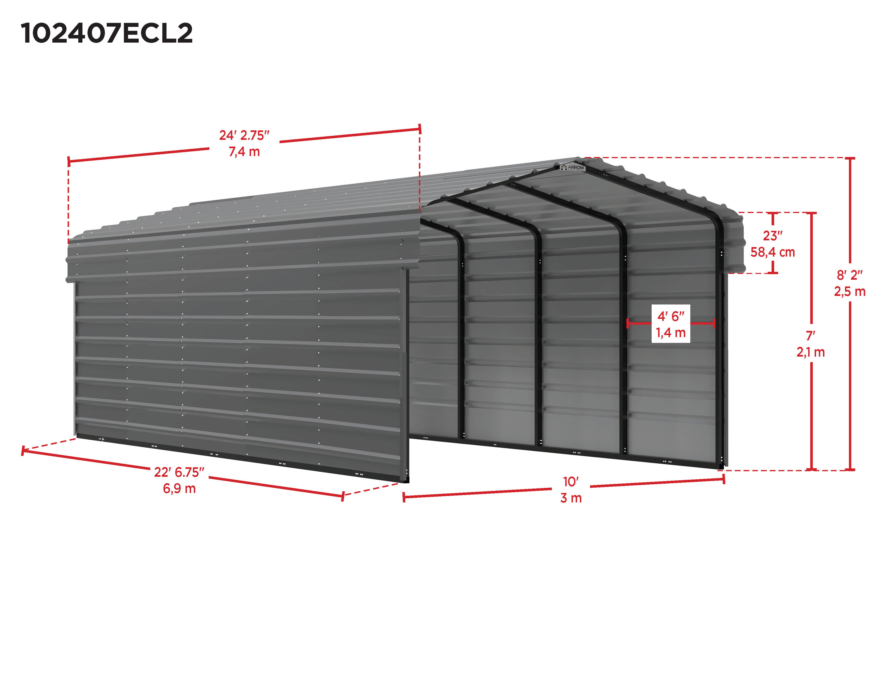 Arrow CPH102407ECL2 Carport-Covers - View #3