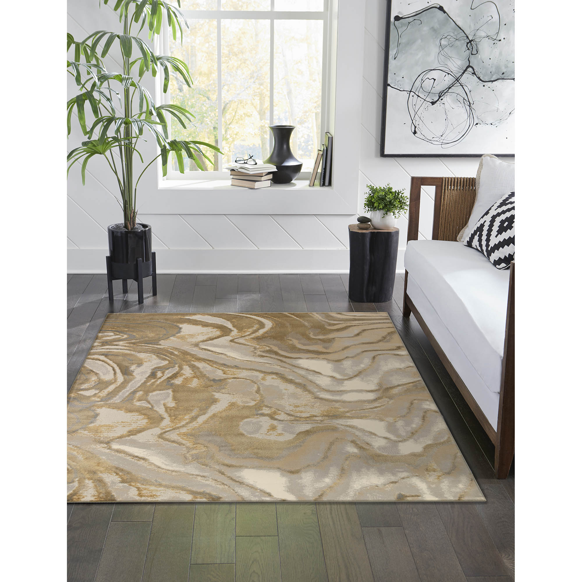 Liora Manne SOH69710009 Soho 6 x 9 (ft) Polypropylene Gold Rectangular Indoor Geode Industrial Area rug