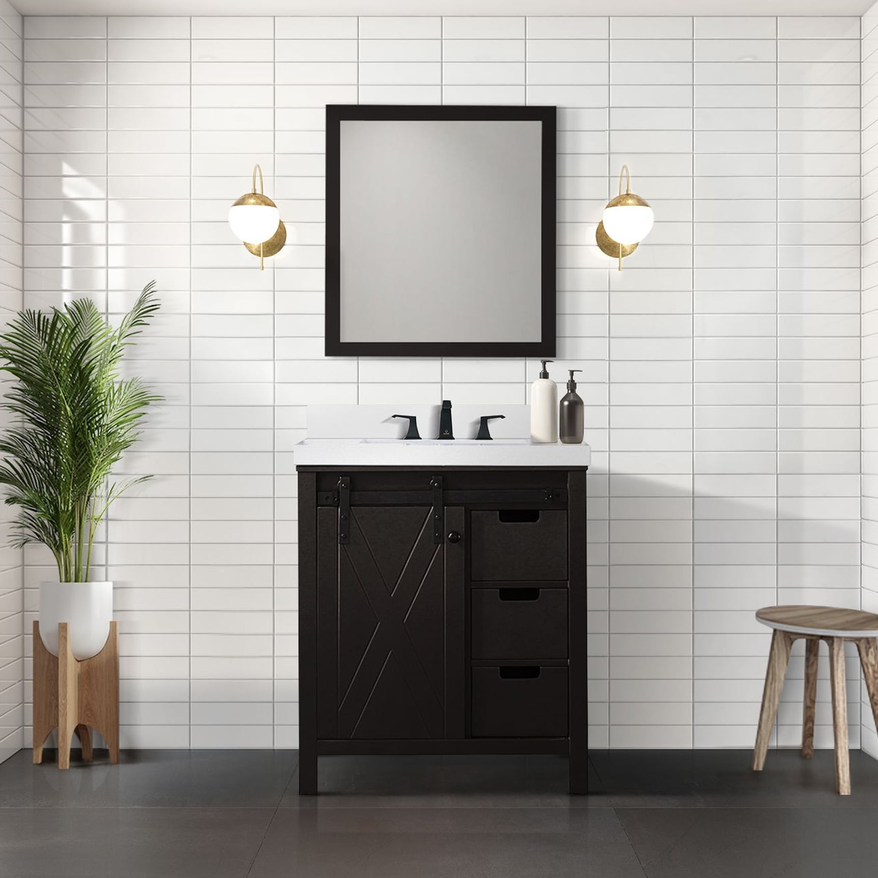 Lexora LM342230SCCSM28F Marsyas 30-in Brown Undermount Single sink Bathroom Vanity with White Quartz Quartz Top (Mirror Included) (Faucet Included)