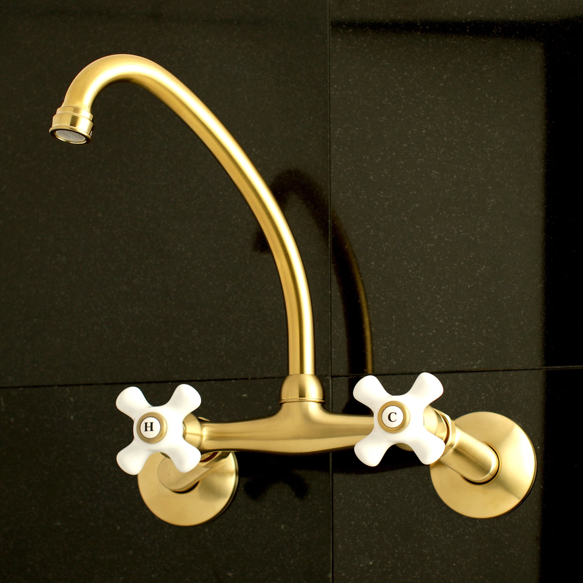 Kingston Brass WLKS614SB Kingston Brushed Brass Double Handle Wall-mount Kitchen Faucet