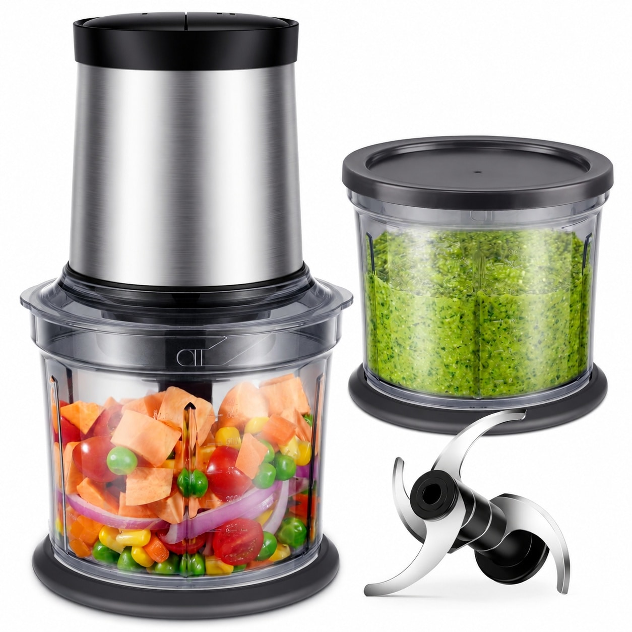 Aoibox -  4 Cup Electric Food Processor with 2 Speeds and Double S Shaped 4 Blades for Chopping D...