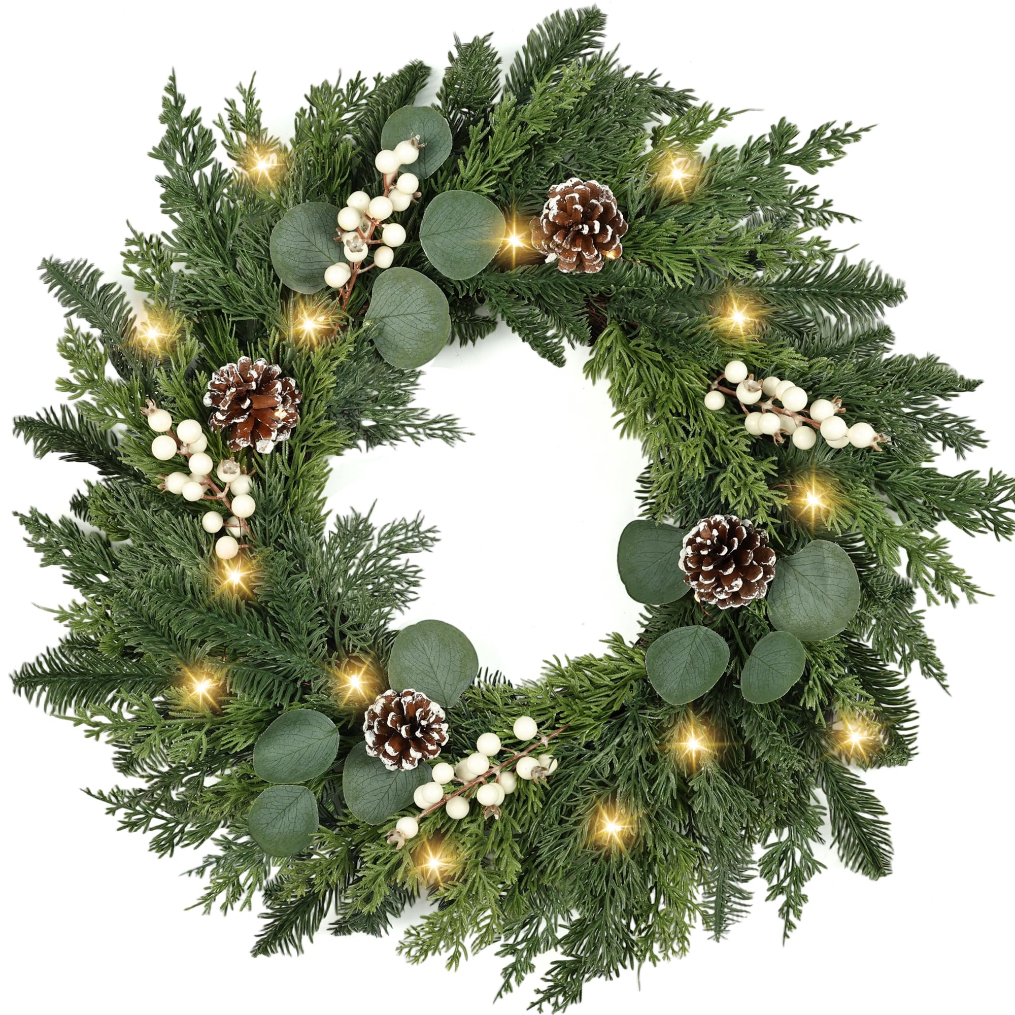 afoxsos-24-inch-prelit-christmas-wreath-with-pine-branches-pine-cones