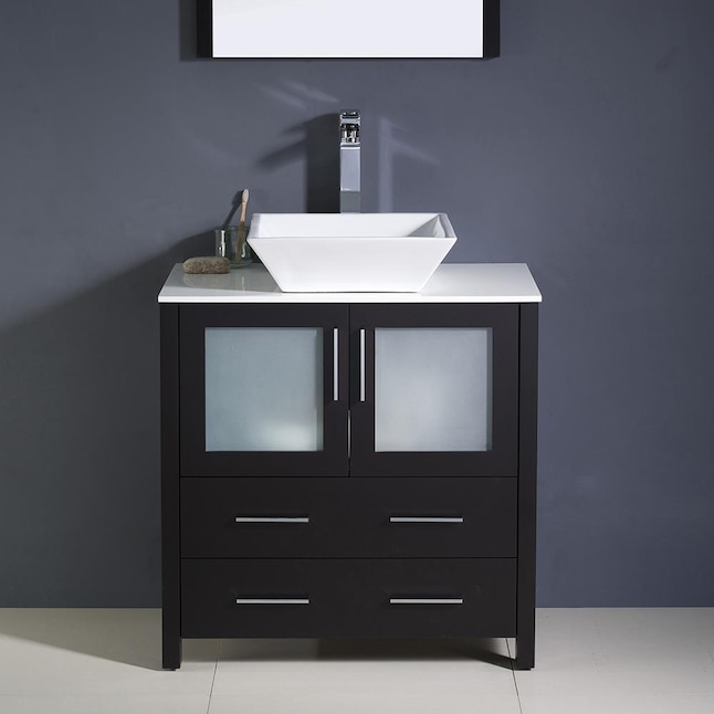 Espresso Single Sink Bathroom Vanity, 30 Inch Floating Vanity With Vessel Sink And Drain