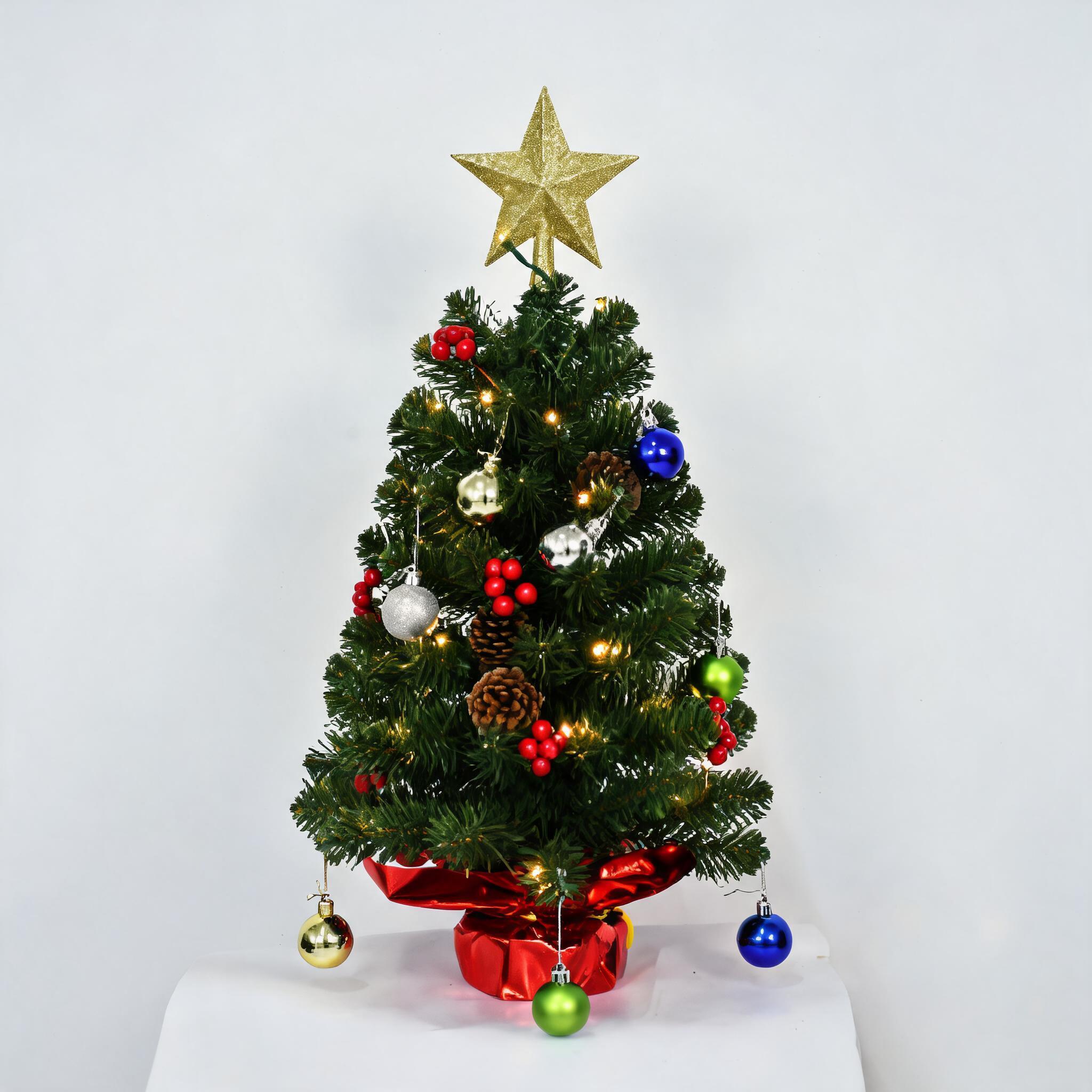 Berry Box Display IdealHouse 2FT Tabletop Pre-Decorated PVC Christmas Tree with Hanging ...