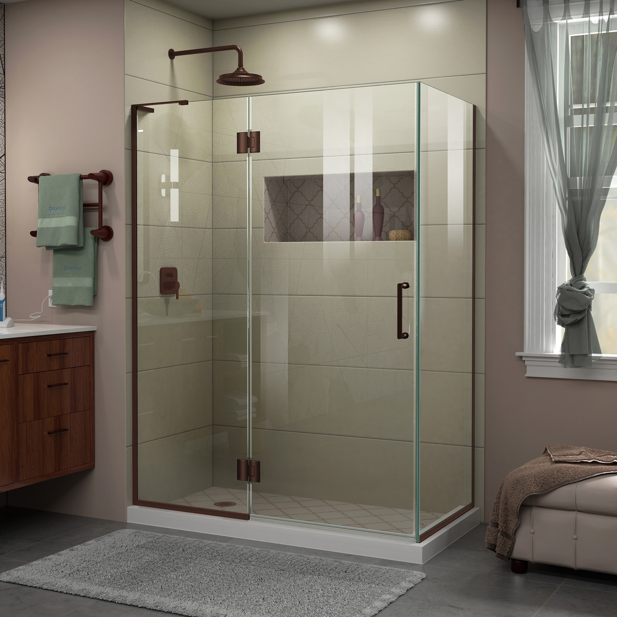 DreamLine E32430L-06 Unidoor-X Oil Rubbed Bronze 48-3/8-in W x 72.0-in H Frameless Hinged Shower door 3/8-in Thick Clear Glass
