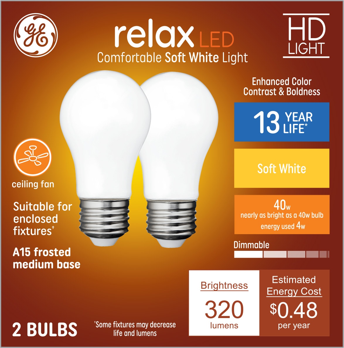 GE Relax HD 40-Watt EQ A15 Soft White Medium Base (e-26) Dimmable