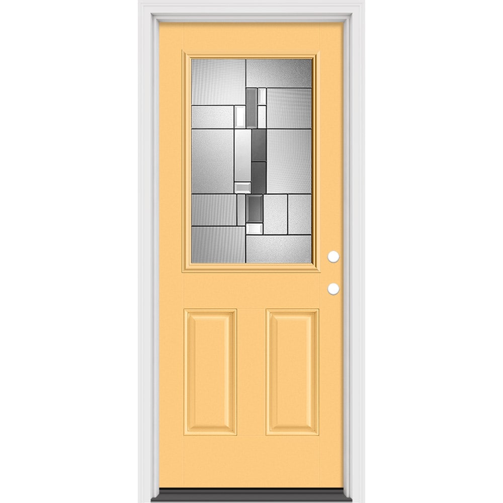 Masonite 632478 Cuzco 32-in x 80-in x 4-9/16-in Fiberglass Full lite Left-hand inswing Currant Painted Prehung Slab Front Door with Brickmould Solid core