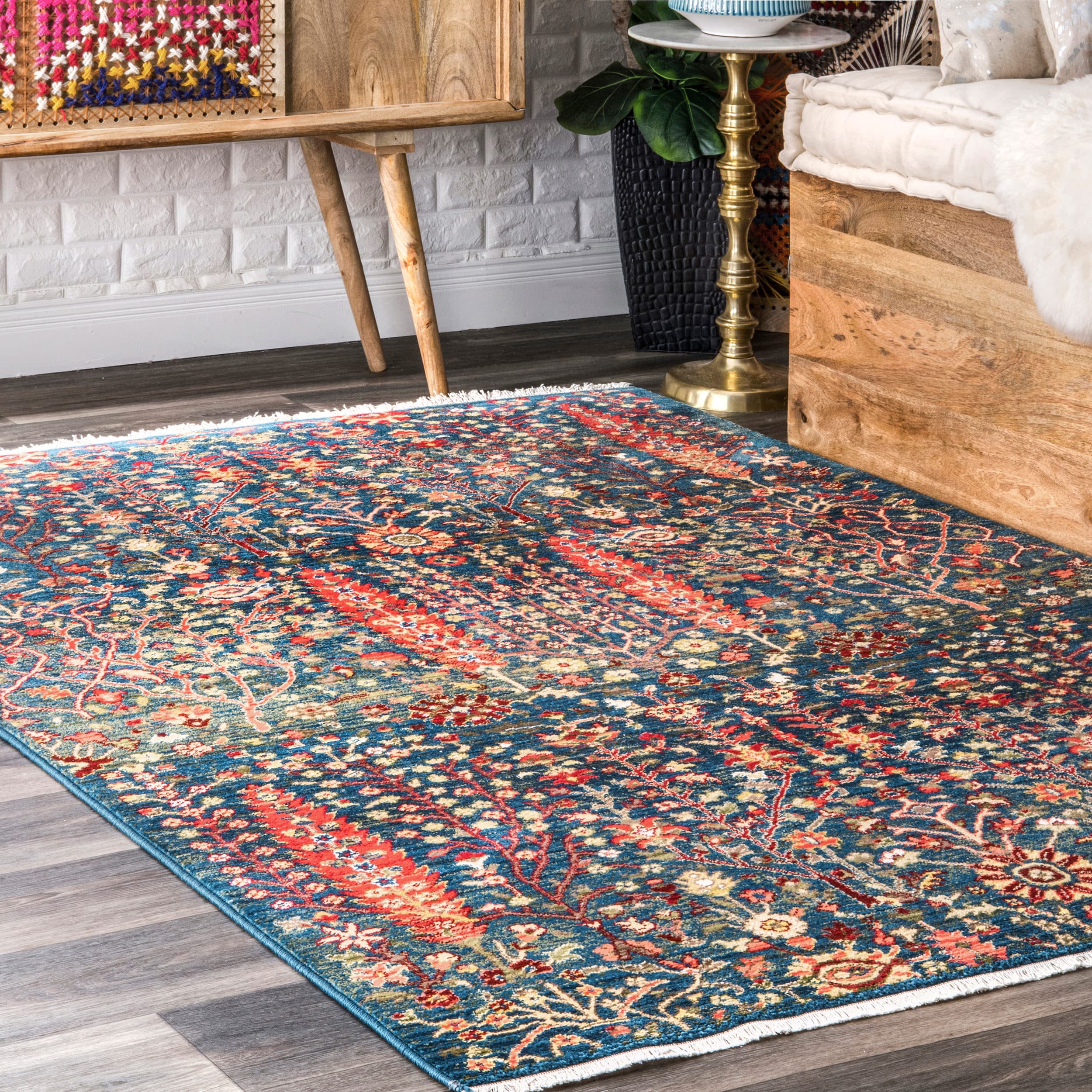 nuLOOM KHTR03B-406 4 x 6 (ft) Loomed Polypropylene Blue Rectangular Indoor Geometric Southwestern Area rug