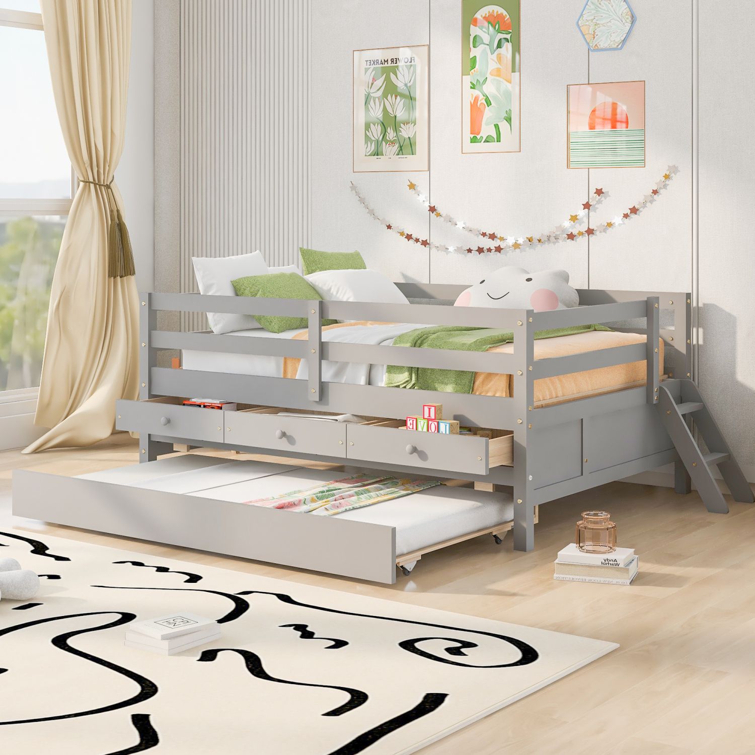 JASMODER LT000701AAE Gray Full Composite Platform Bed with Storage