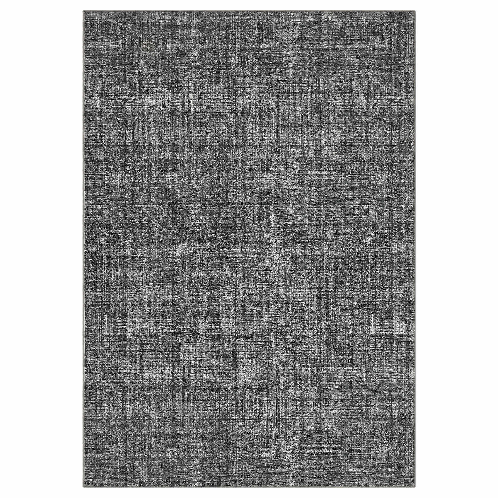 Qeetex SUNNY-PHK-33PD3PLN 5 x 7 ft Polyester Dark Grey Rectangular Living Room Bedroom Dining Room Floral Solid Modern Non Slip Machine Washable Area Rug