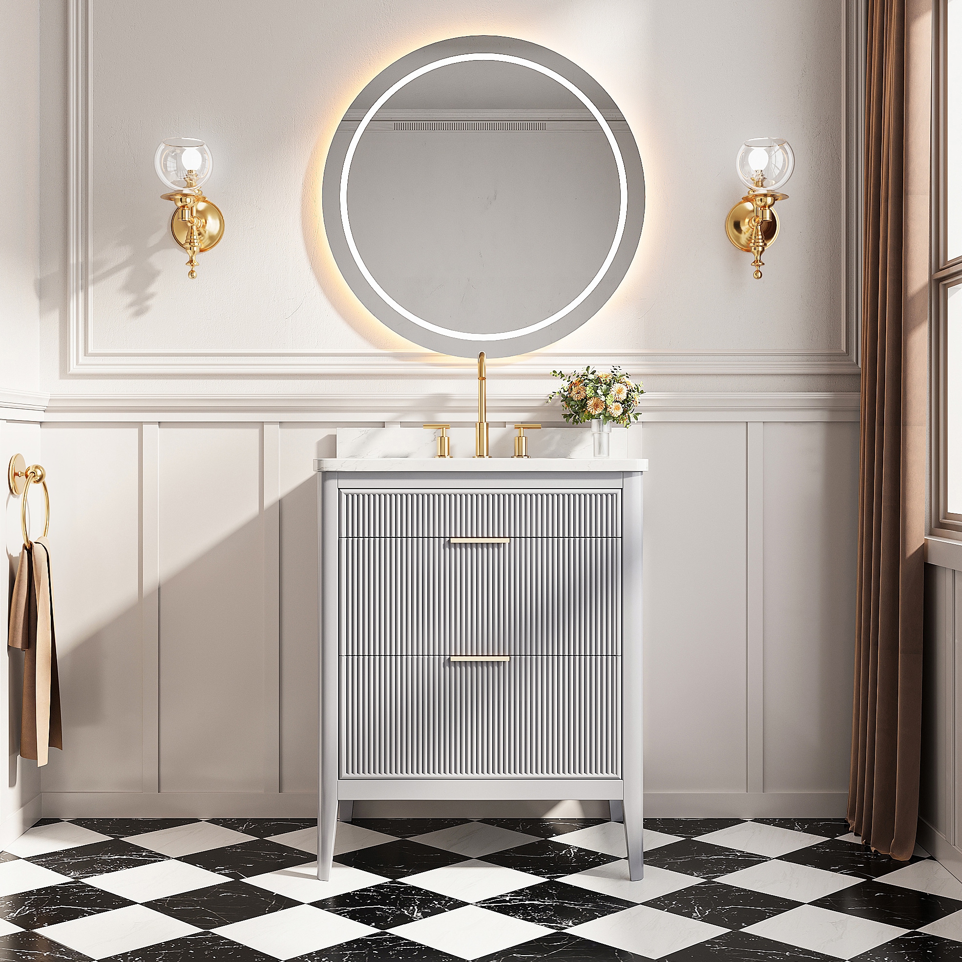 Iseryn AABP308972 Bath Vanity 30-in Gray Undermount Single Sink Bathroom Vanity with White Engineered Marble Top