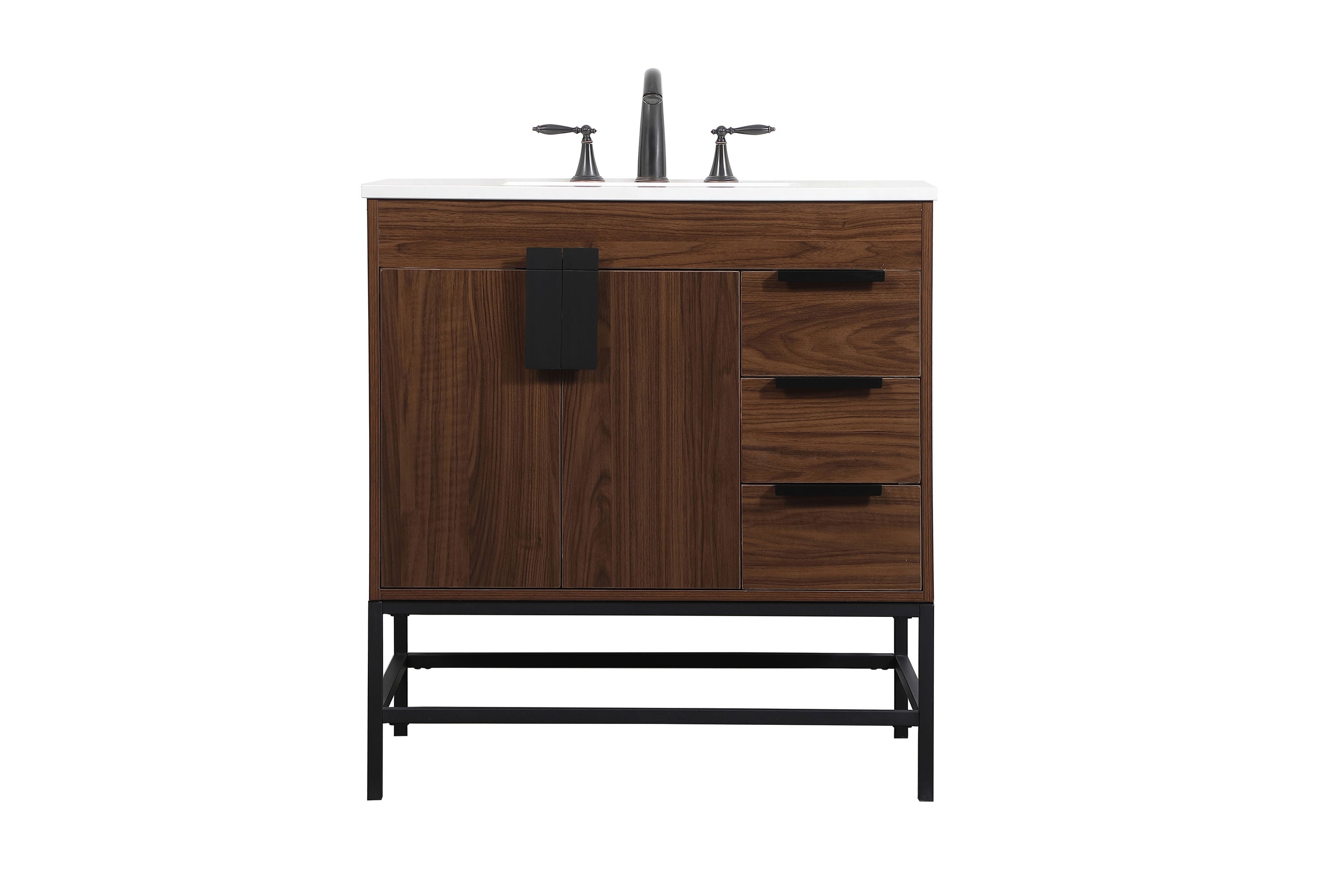 Elegant Decor HF146496MWT Home Furnishing 32-in Walnut Undermount Single sink Bathroom Vanity with Ivory White Engineered marble Top