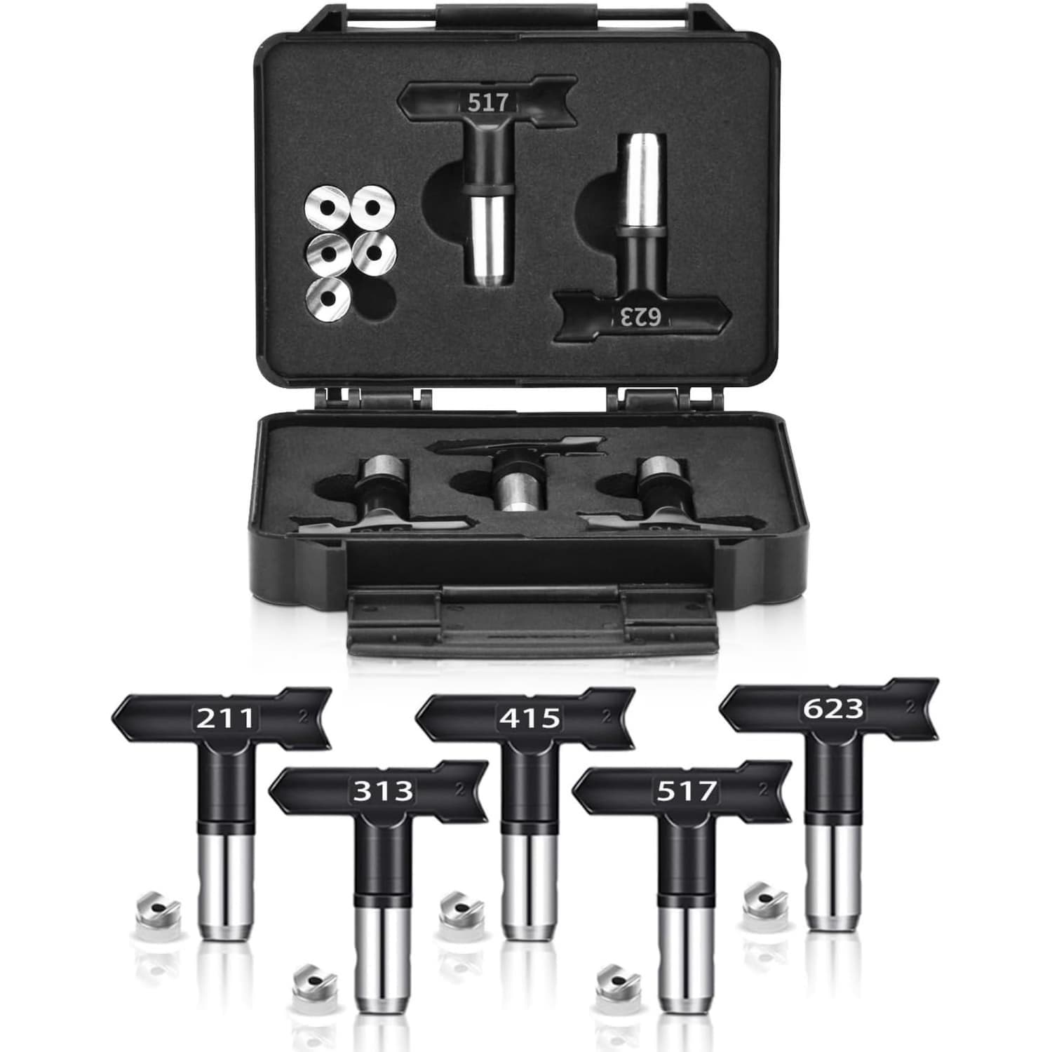 OGETFUUR 5-Piece Black Spray Nozzle Tips Set with Paint Sprayer Nozzles for Homes Buildings Garden Decks Fences  (211-313-415-517-623)