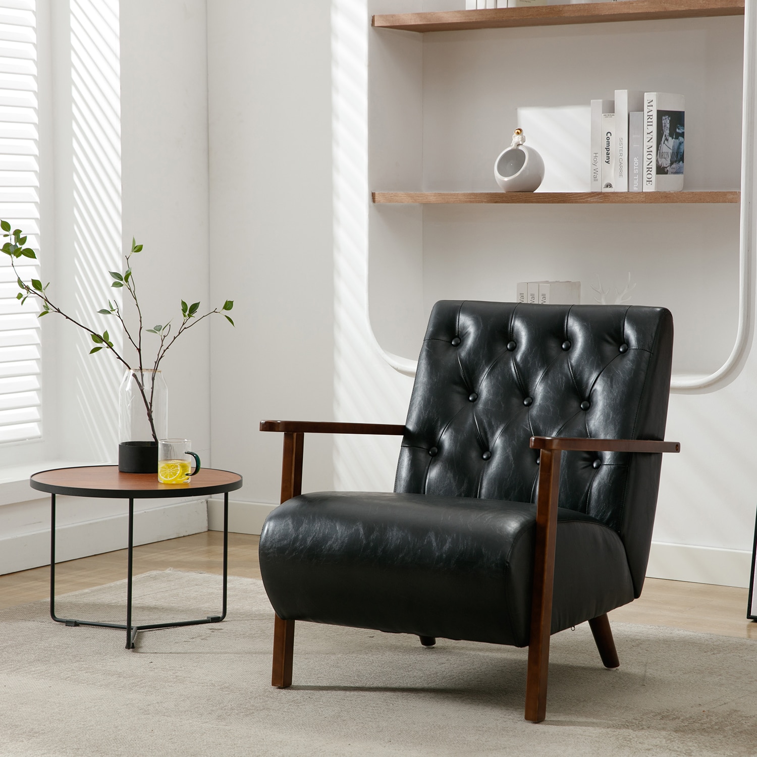 Black leather accent store chair modern