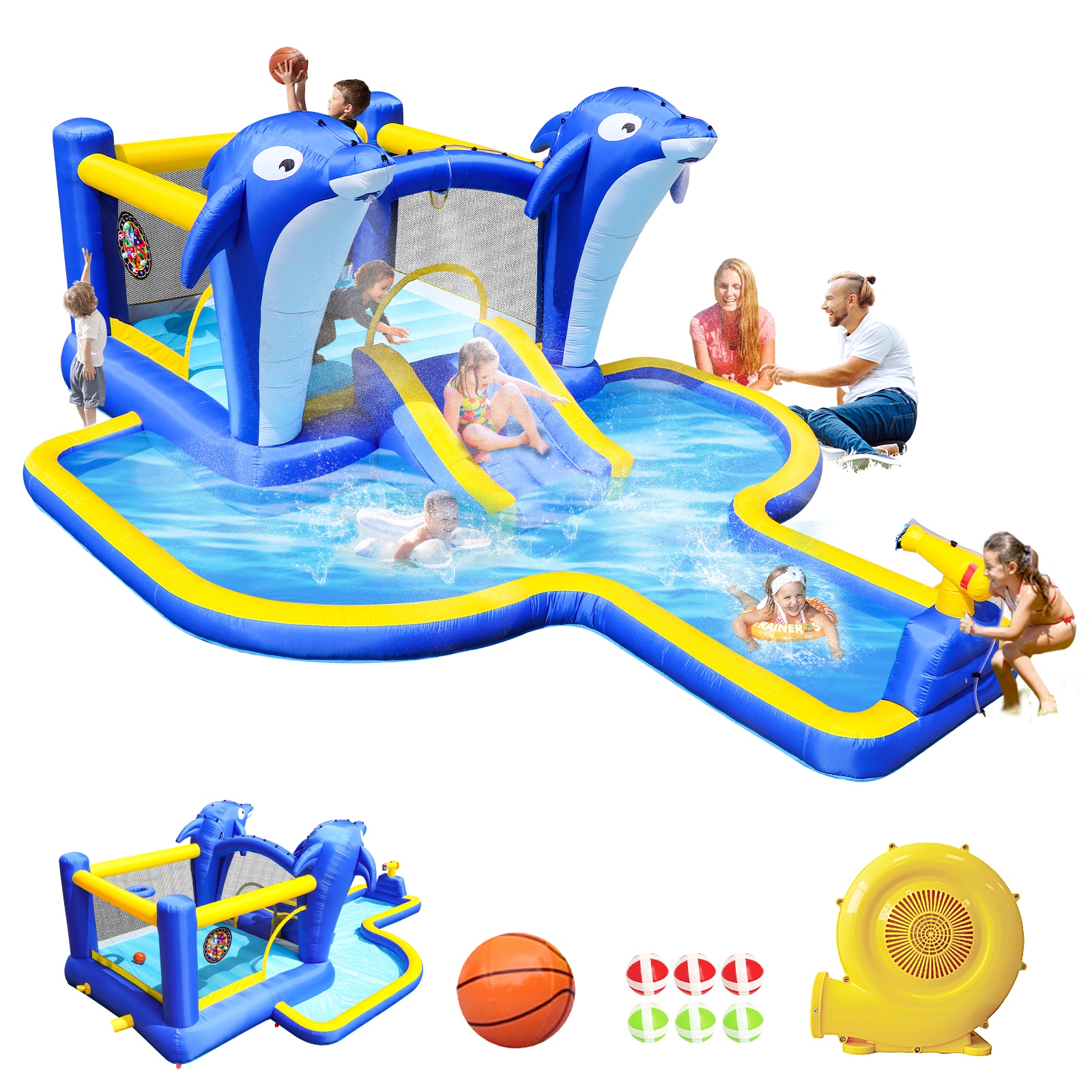 Flynama L-142142 8-In-1 Inflatable Water Park 227-in Polyester Bounce house water slide