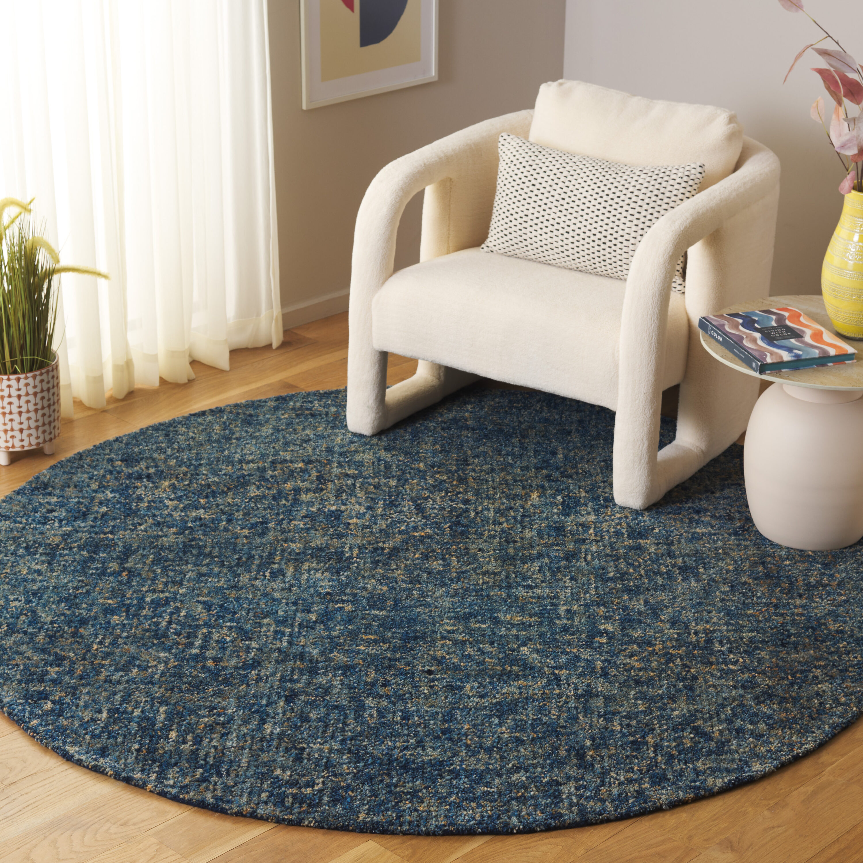  Gabbeh 101 Dark Blue/Beige Contemporary 6ft x 6ft Round Rug