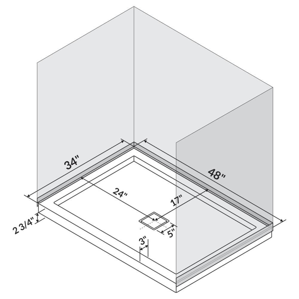 LessCare 34-in W x 48-in L x 2.75-in H White Square Shower Pan Base ...