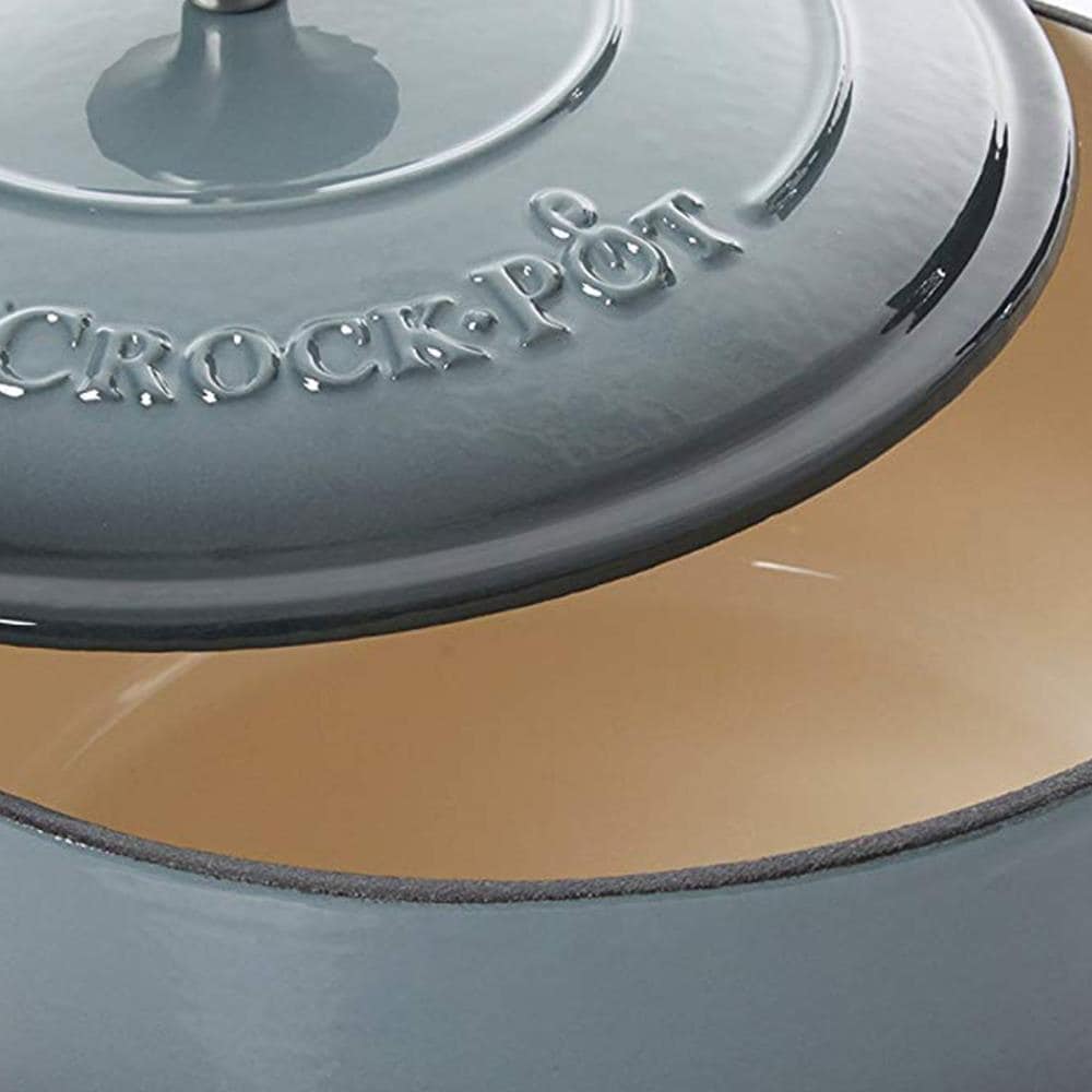 Crock-Pot 5 Quart Round Enamel Cast Iron Covered Dutch Oven Cooker, Slate  Gray