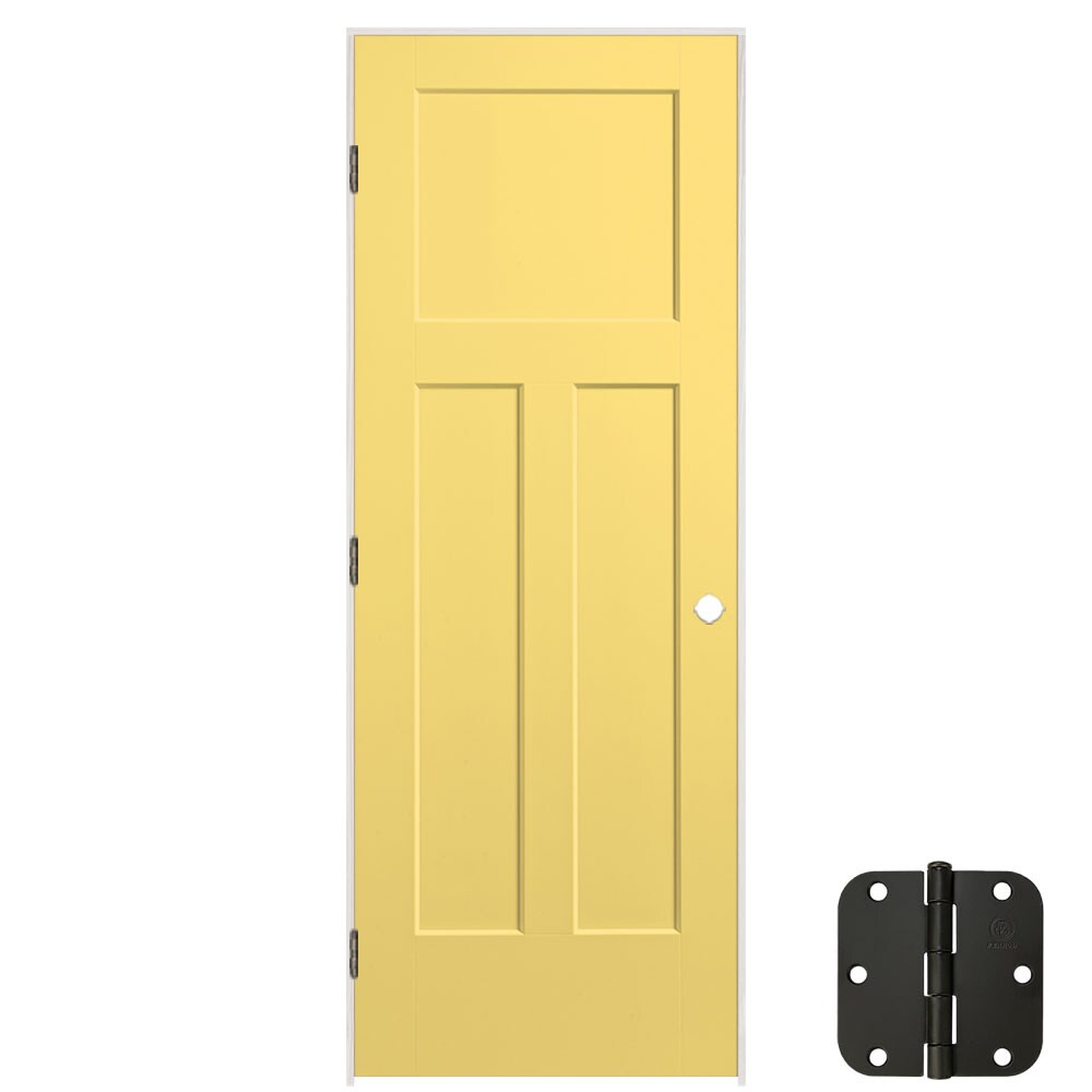 Masonite 5071434 30-in x 80-in Marigold Solid core 3-panel craftsman Right hand Smooth Prefinished Molded composite Flat Jamb Single Prehung Interior Door