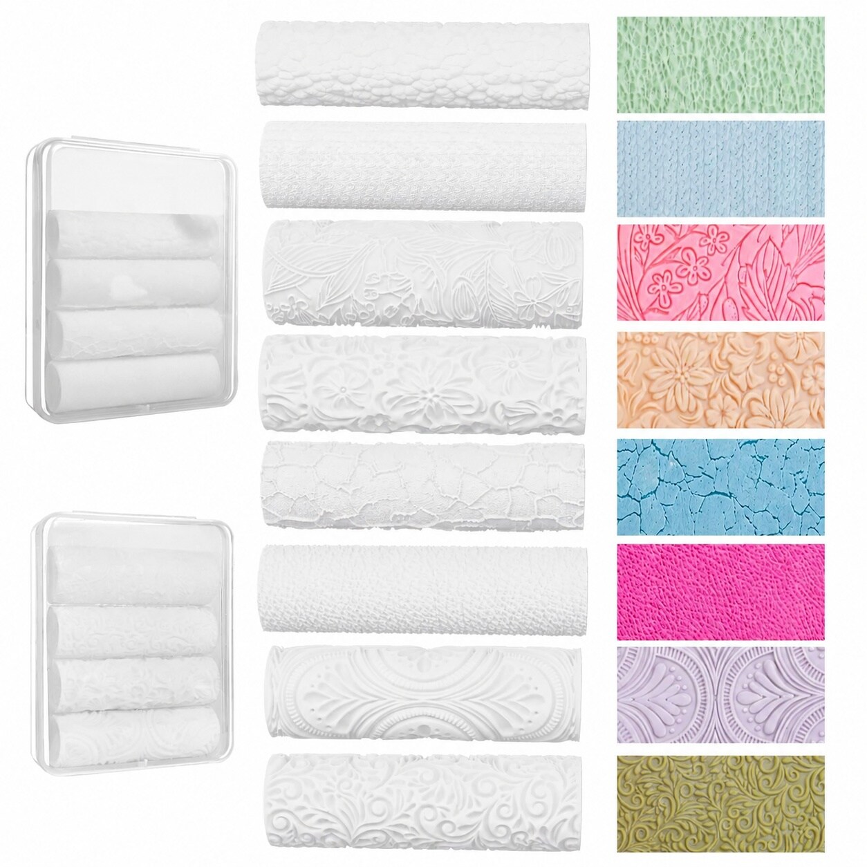 Justincity  8 pcs polymer clay texture roller Set for jewelry making floral wood leather cracked wall braided designs non stick durable resin