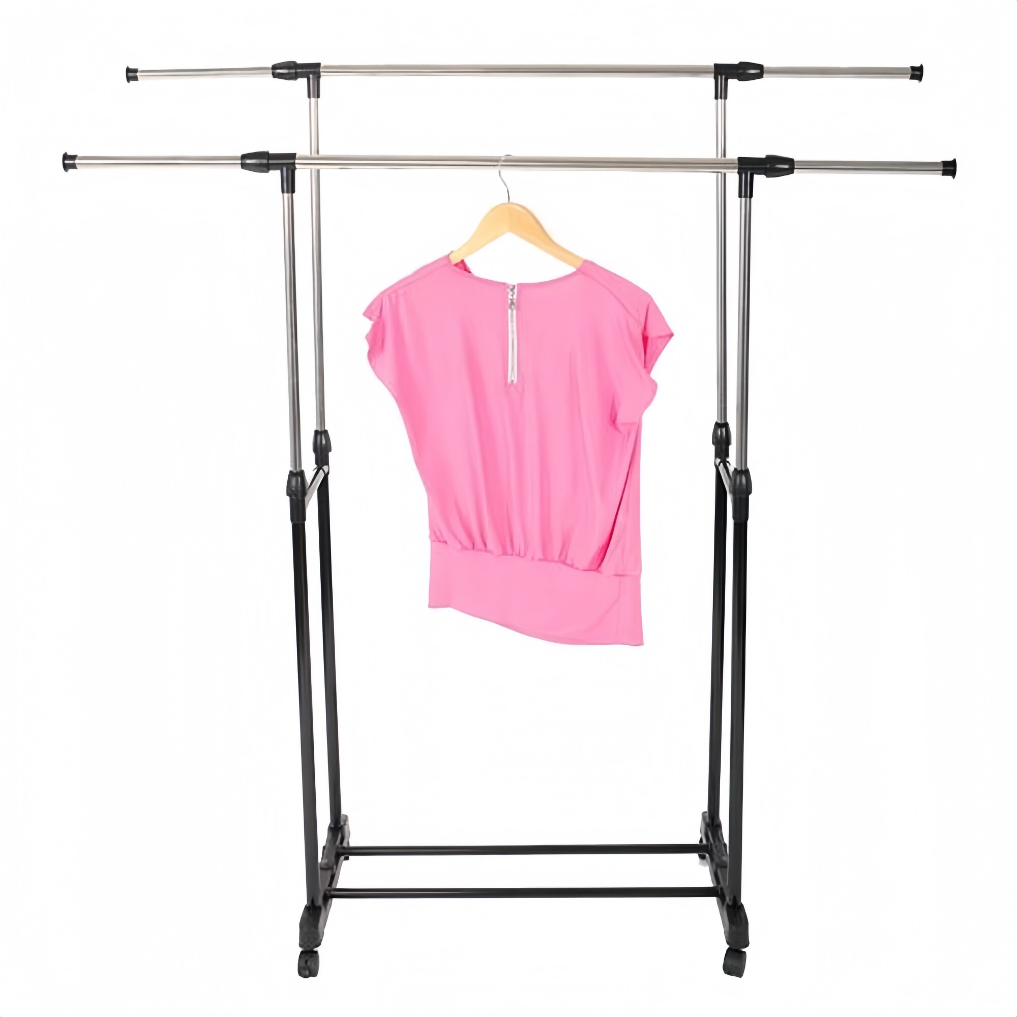 Numhew 31.5in L 16.9in W 2-Bar Stretching Black Silver Clothes Rack ...