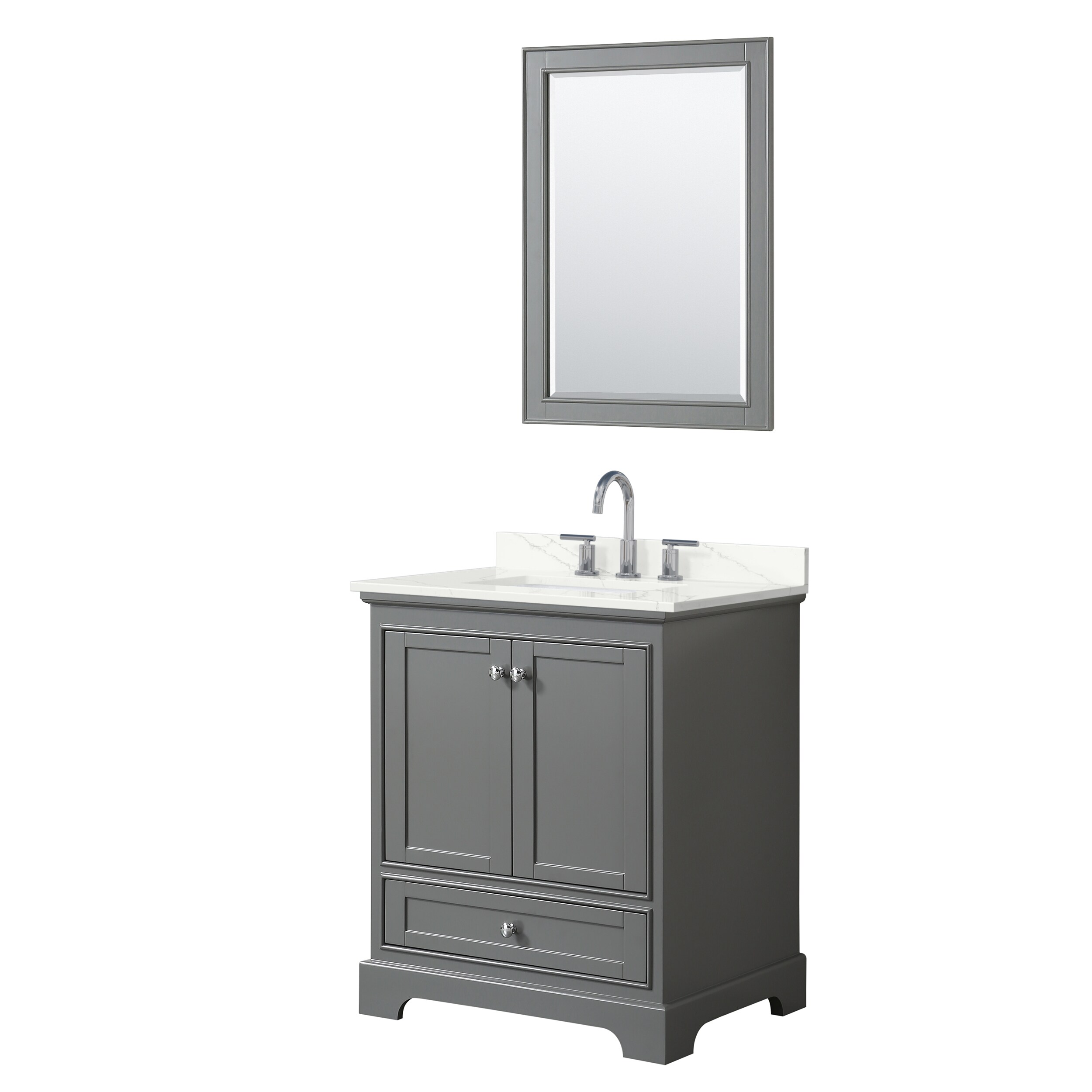 Wyndham Collection WCS202030SKGGTUS3M24 Deborah 30-in Dark Gray Undermount Single Sink Bathroom Vanity with Giotto Quartz Top (Mirror Included)
