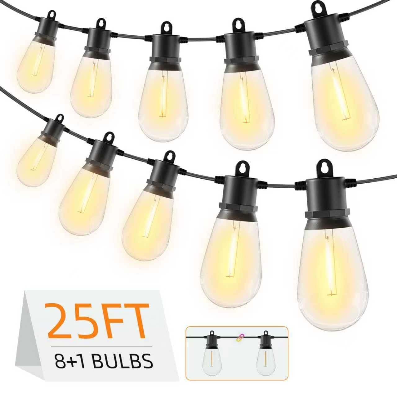 Afoxsos -  25FT Outdoor String Lights IP65 Waterproof Patio Lighting 9 Piece Shatterproof LED Bul...