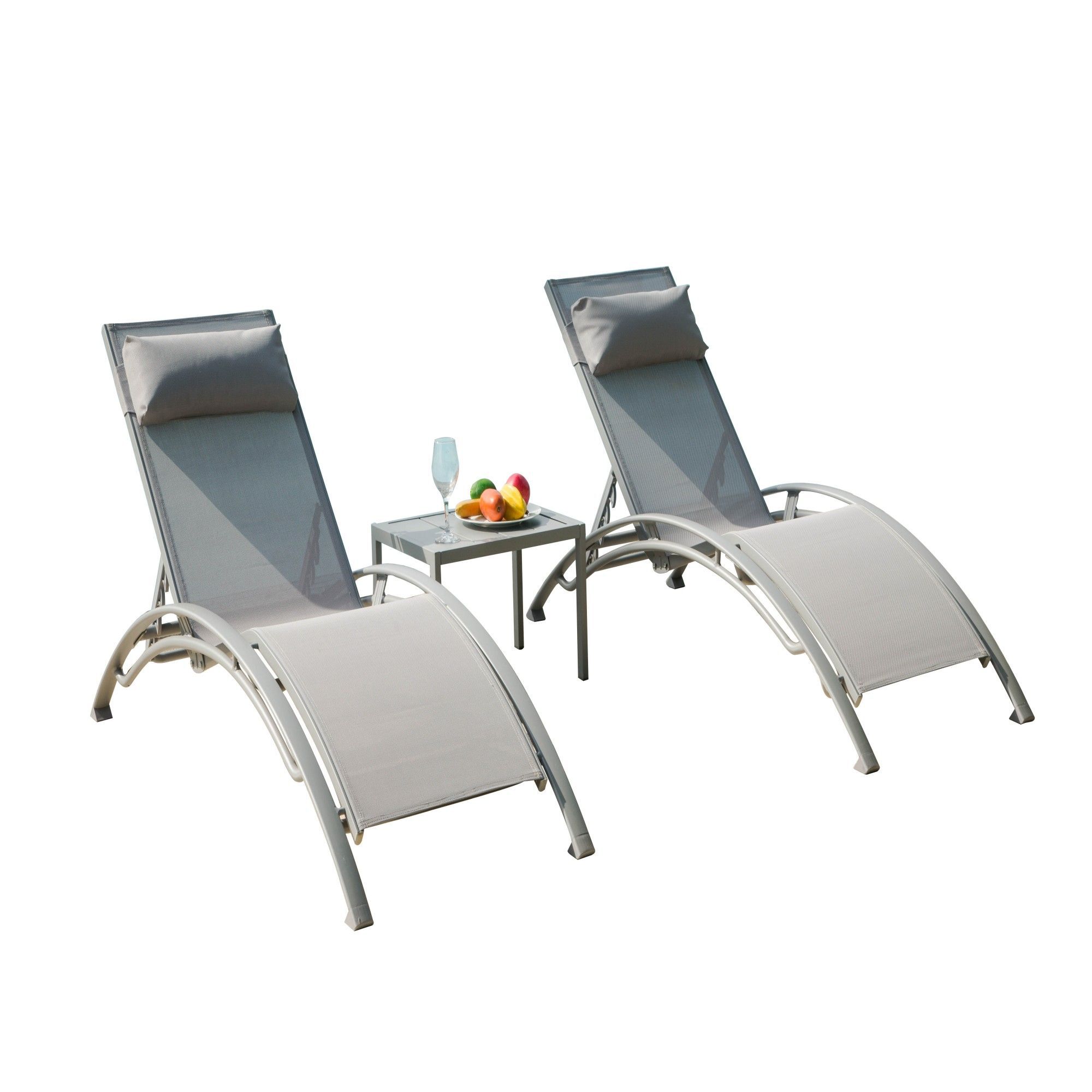 Miki Shinly DOL-9828-23MI Outdoor Chaise Lounge Set Set of 2 Powder-coated Aluminum Aluminum Frame Stationary Chaise Lounge Chair with Sling Seat