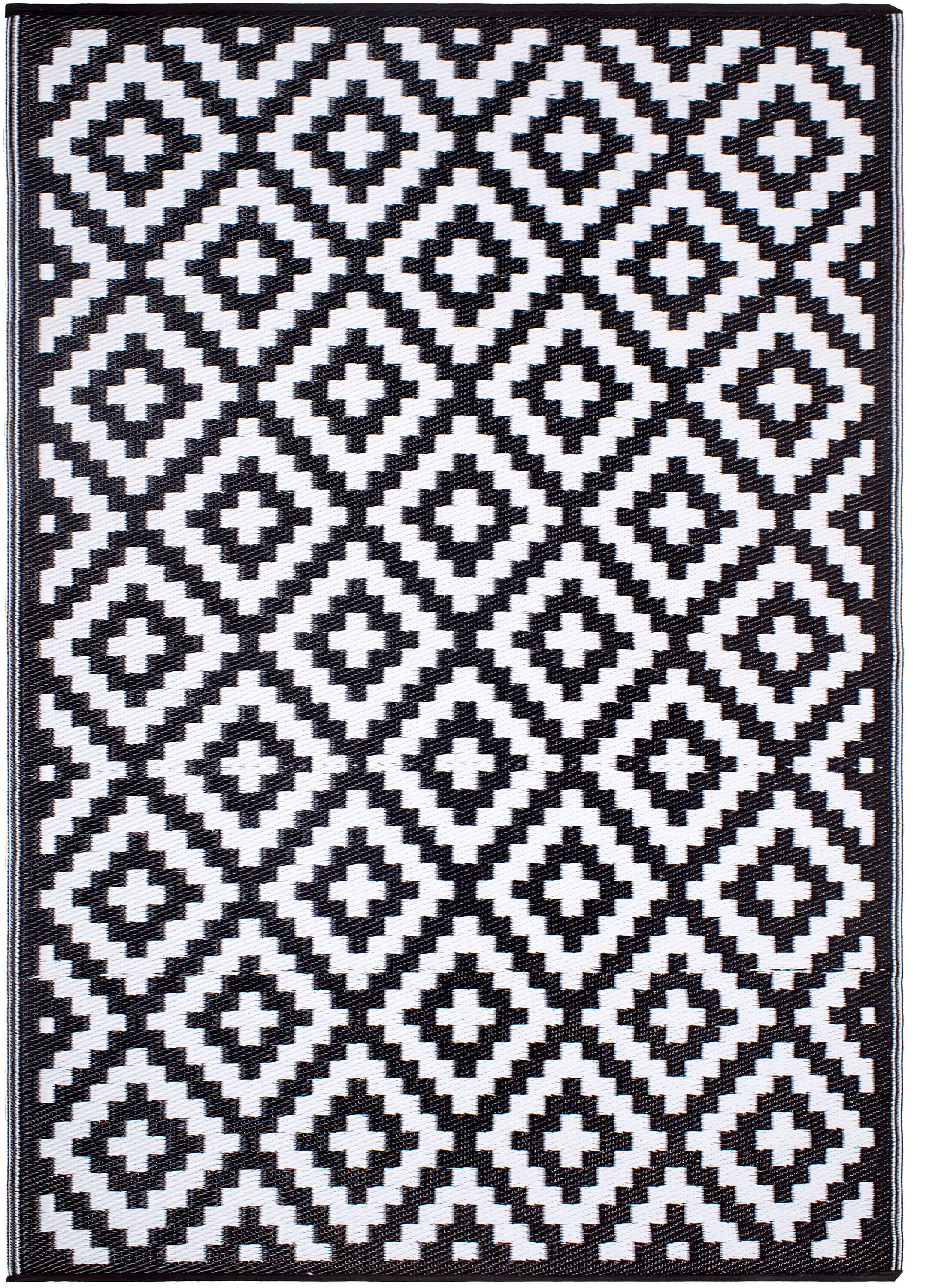 FH Home 657814892958 6 x 9 (ft) Flatweave Polypropylene Aztec - Black White Rectangular Indoor/Outdoor Geometric Mid-Century Modern Area rug