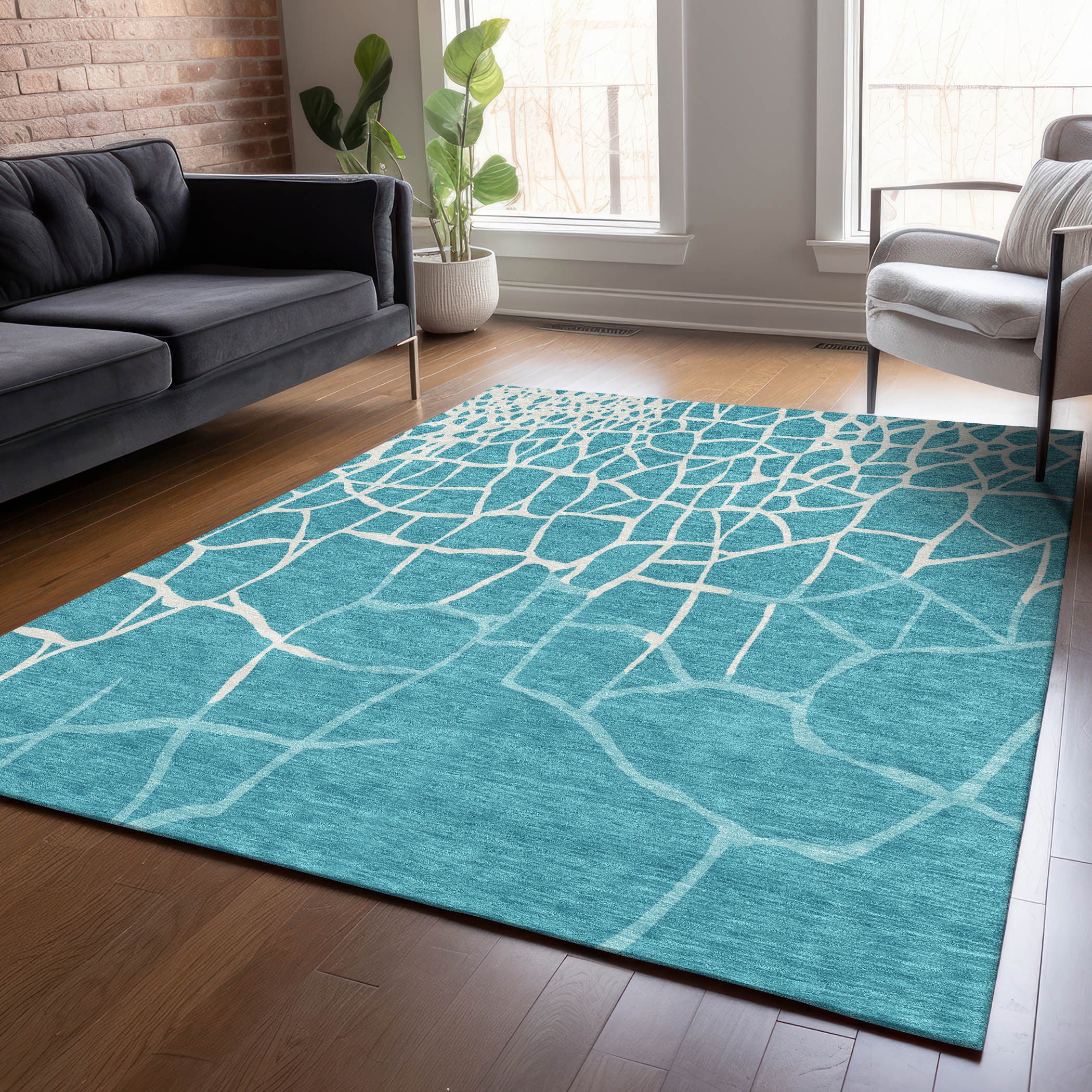 Addison Rugs ACN1049TE9X12 Chantille ACN1049TE 9 x 12 (ft) Polyester Teal Rectangular Indoor/Outdoor Geometric Machine washable Area rug