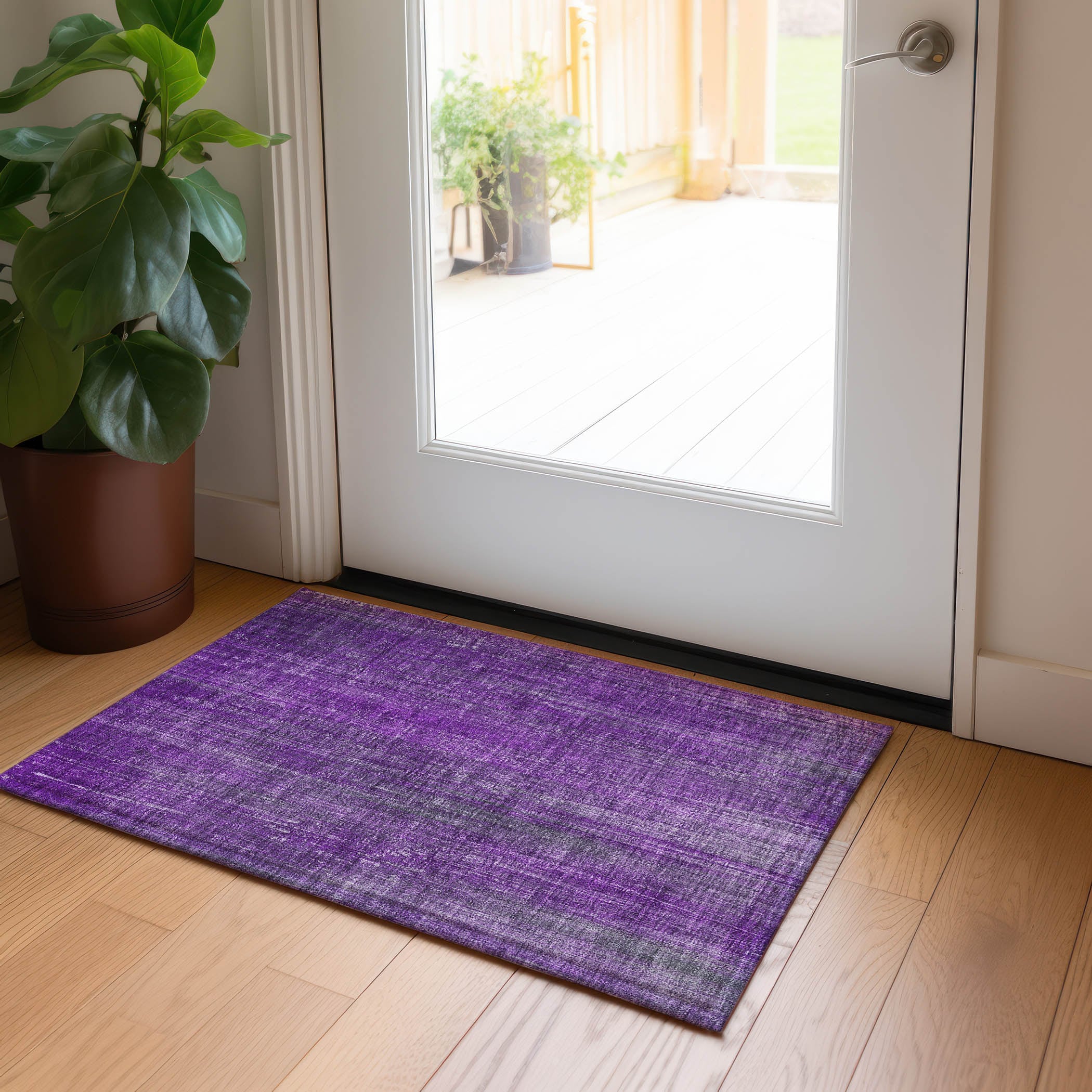 Purple Striped Synthetic Rectangular Washable Rug 1'8" x 2'6"