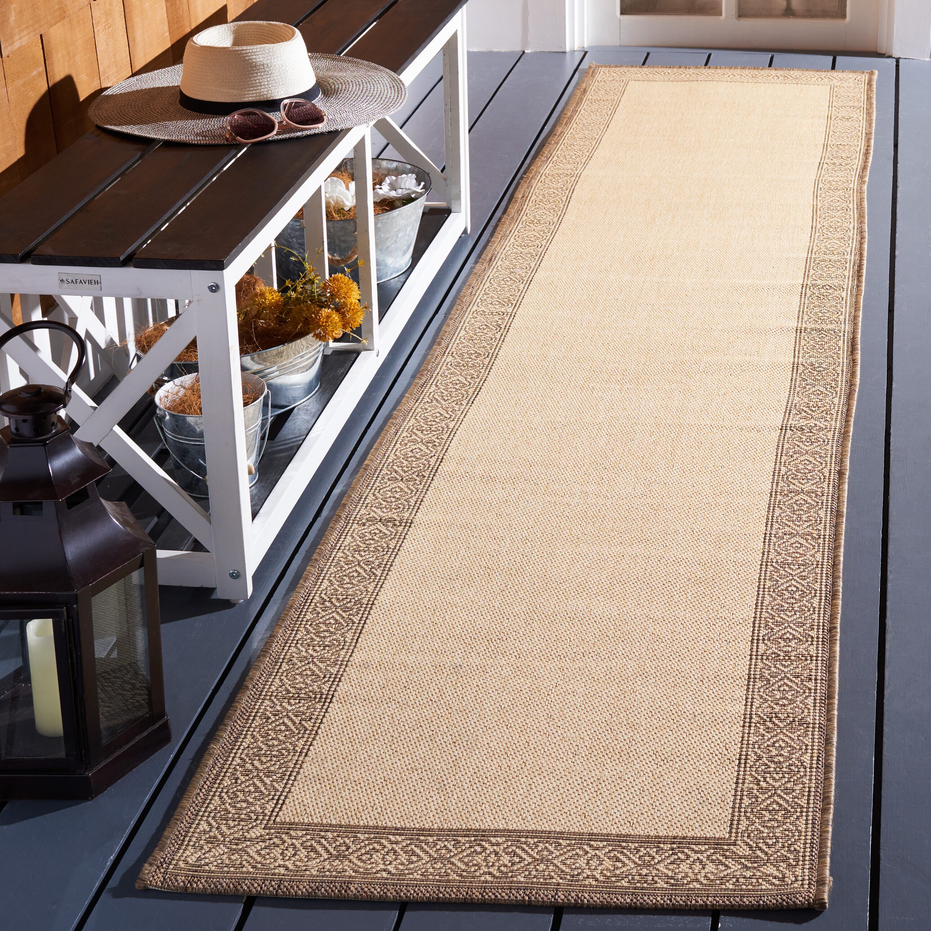 Safavieh CY2099-3001-27 Courtyard Gates 2 x 7 (ft) Loomed Polypropylene Natural/Brown Rectangular Indoor/Outdoor Border Coastal Runner rug