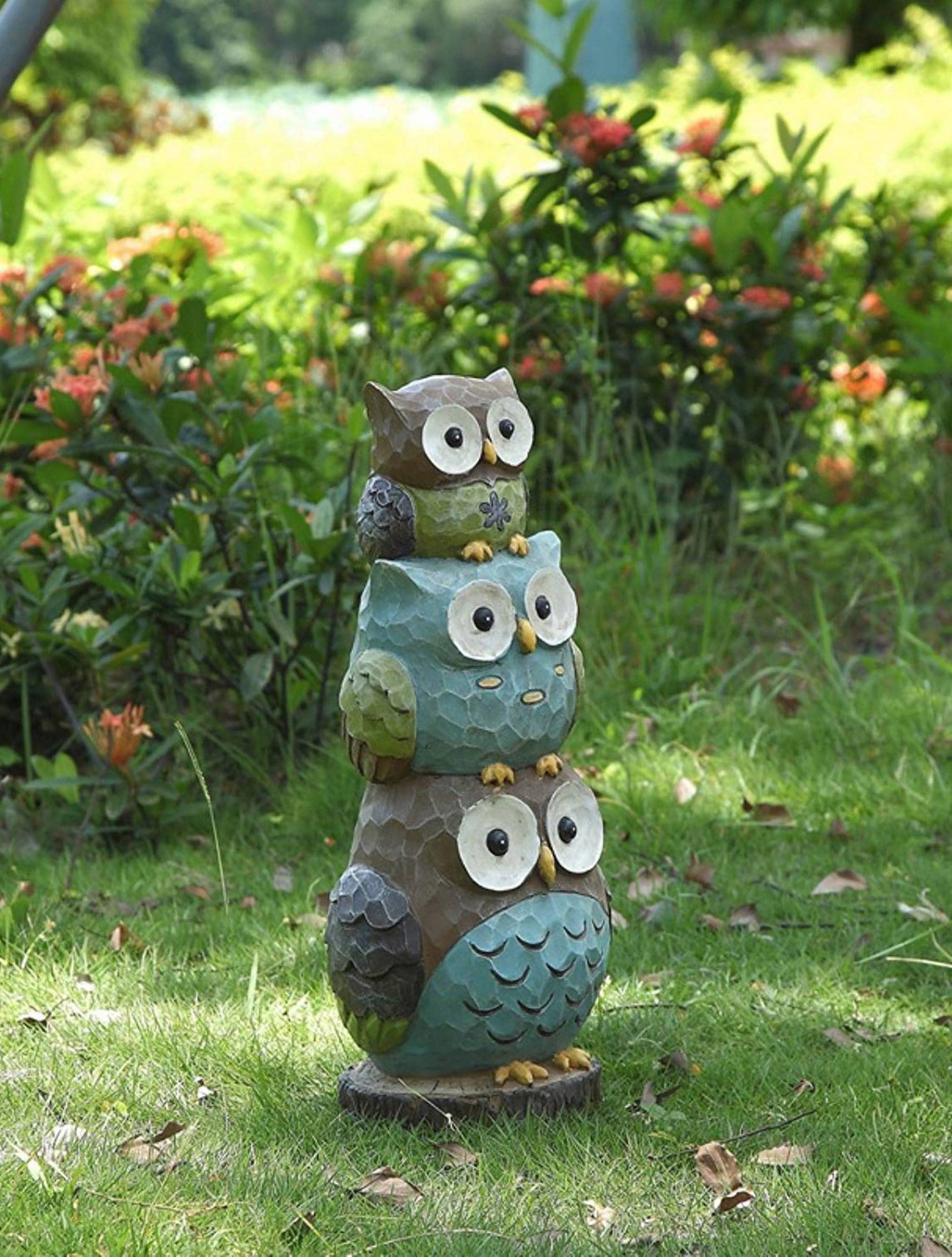 Stacked Owls Polyresin Garden Statue, 17.75 Inches
